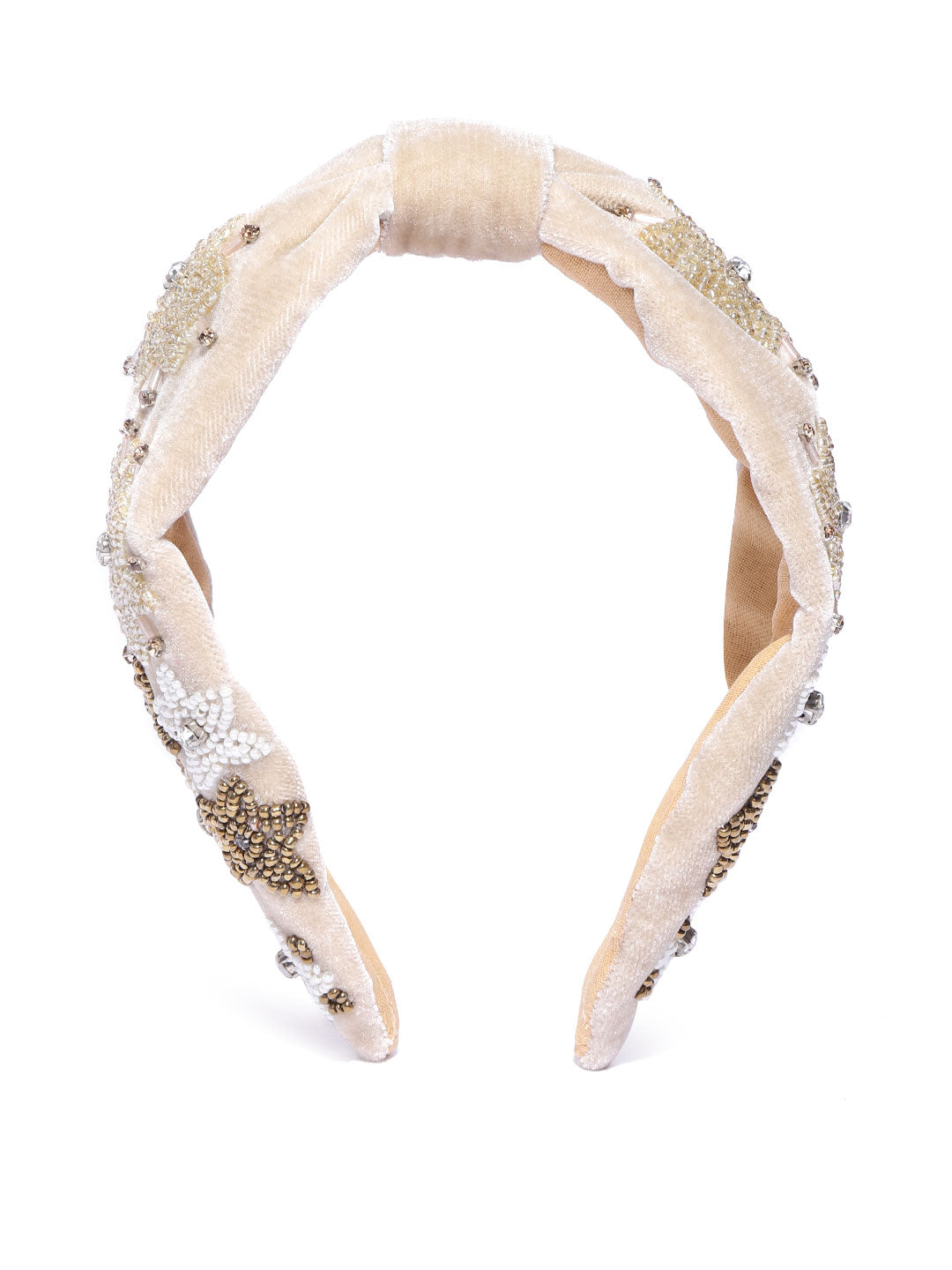 Blueberry golden velvet hand beaded and stone embellished knot hairband