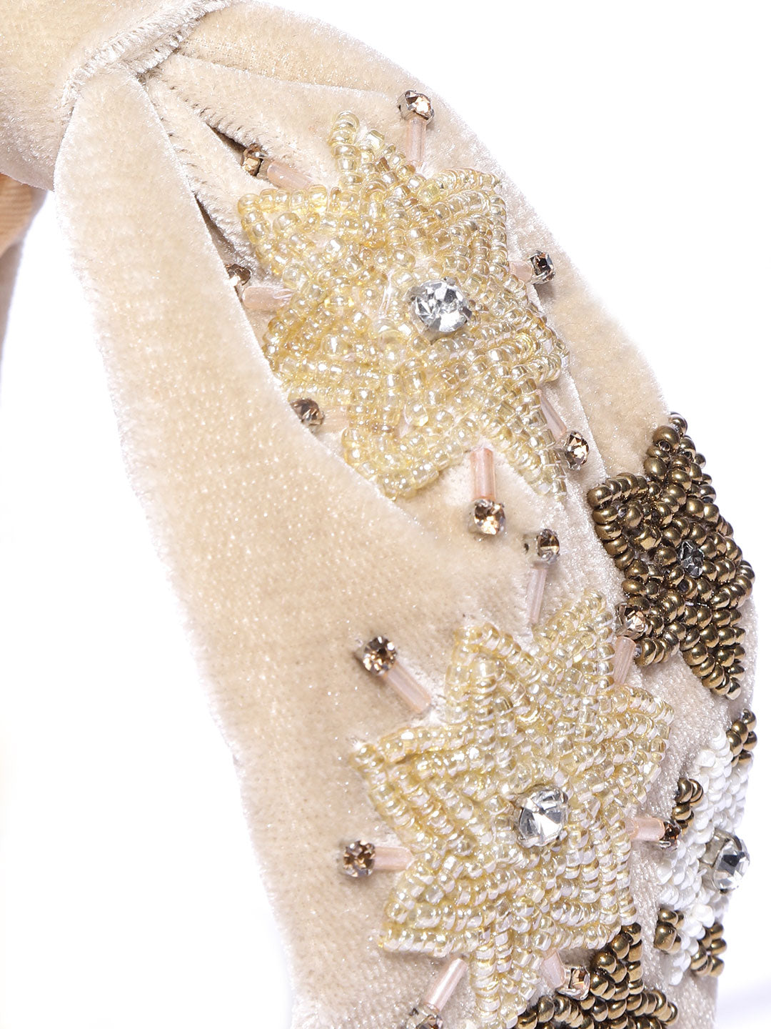 Blueberry golden velvet hand beaded and stone embellished knot hairband