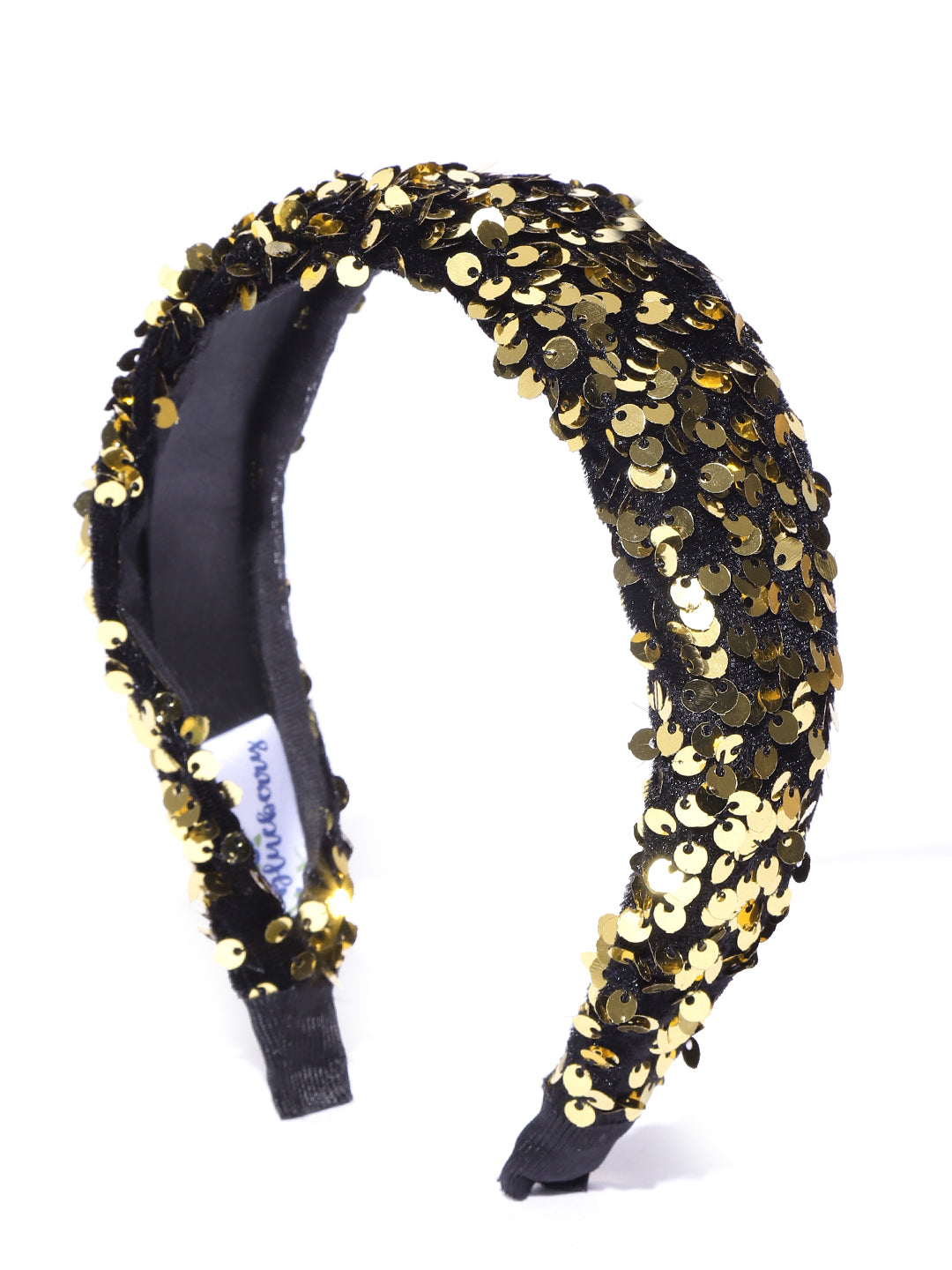 Blueberry golden sequence enmbellished black hairband