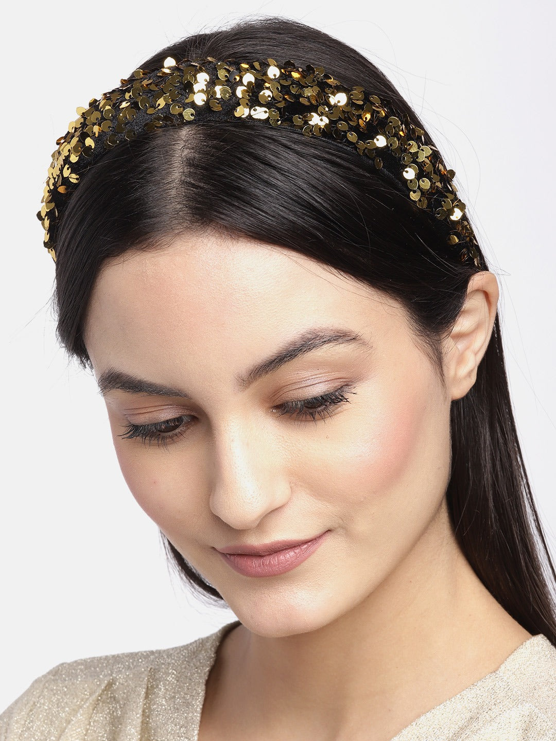 Blueberry golden sequence enmbellished black hairband