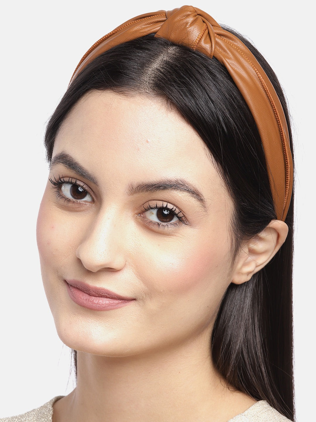 Blueberry camel color synthetic leather knot hairband
