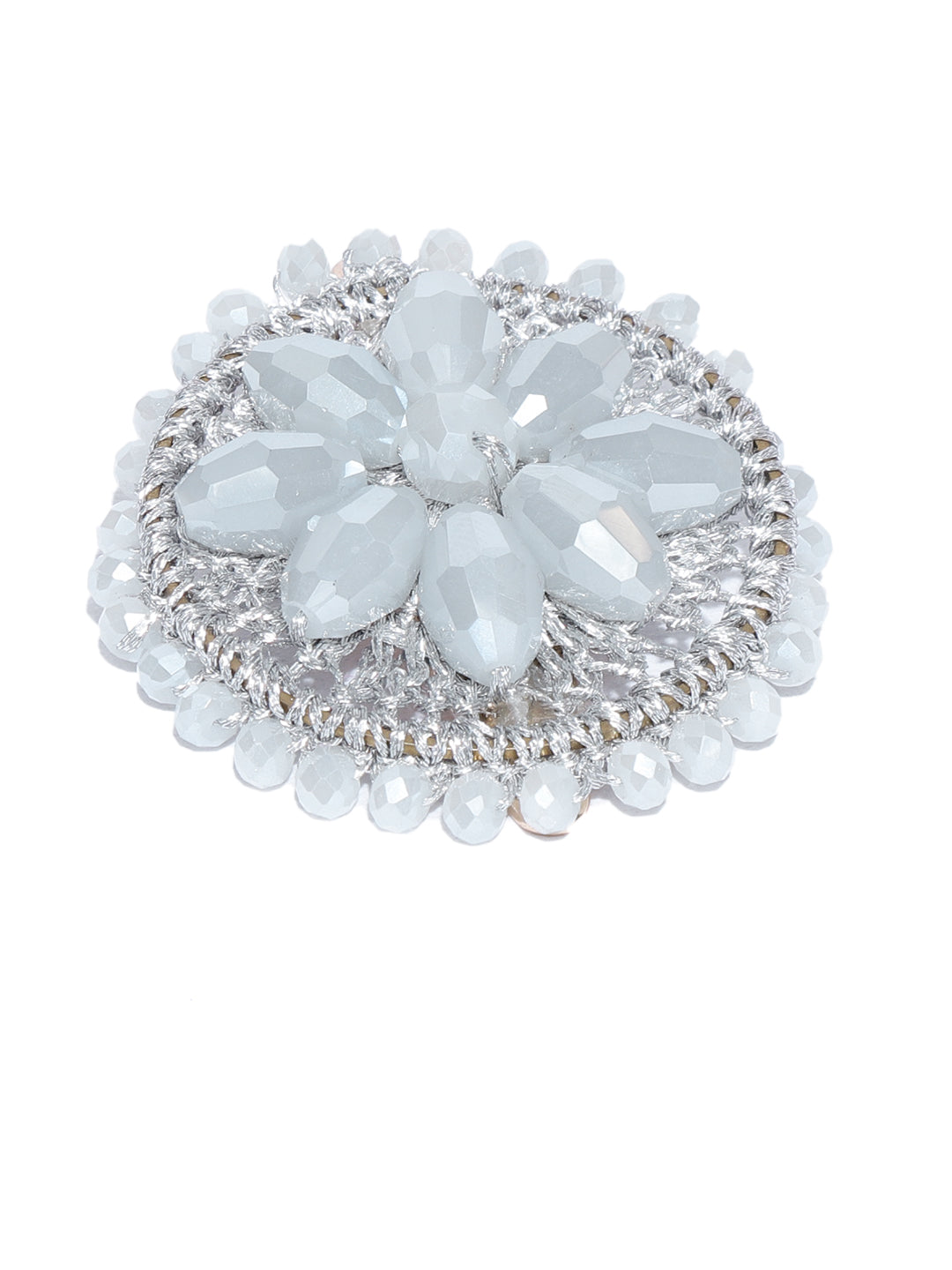 Blueberry Grey beaded flower shape alligator hairclip