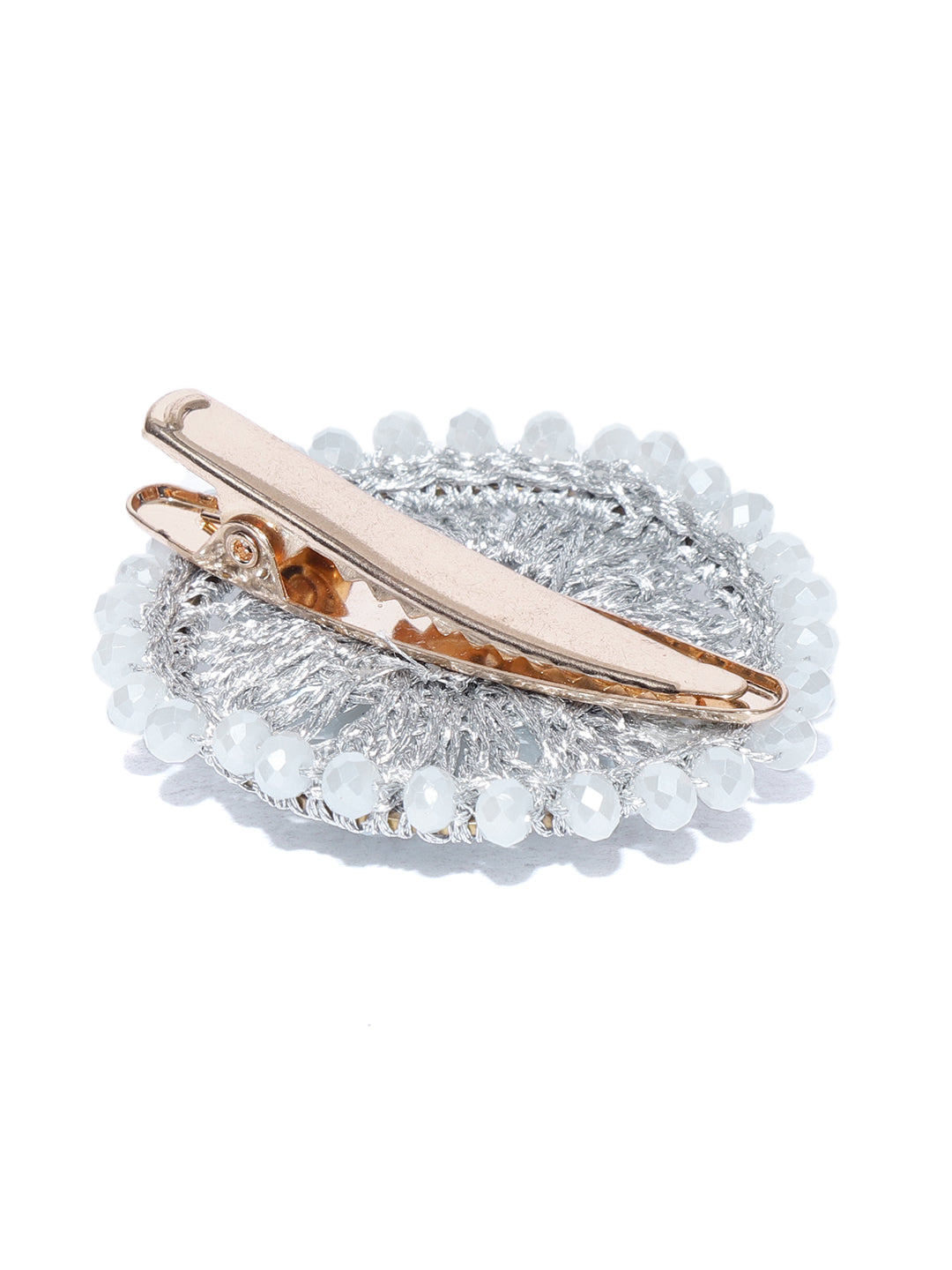 Blueberry Grey beaded flower shape alligator hairclip