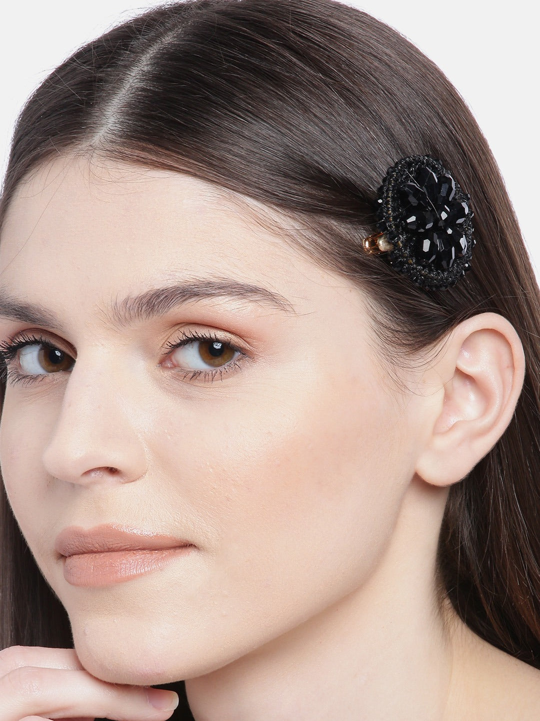 Blueberry Black beaded flower shape aligator hairclip