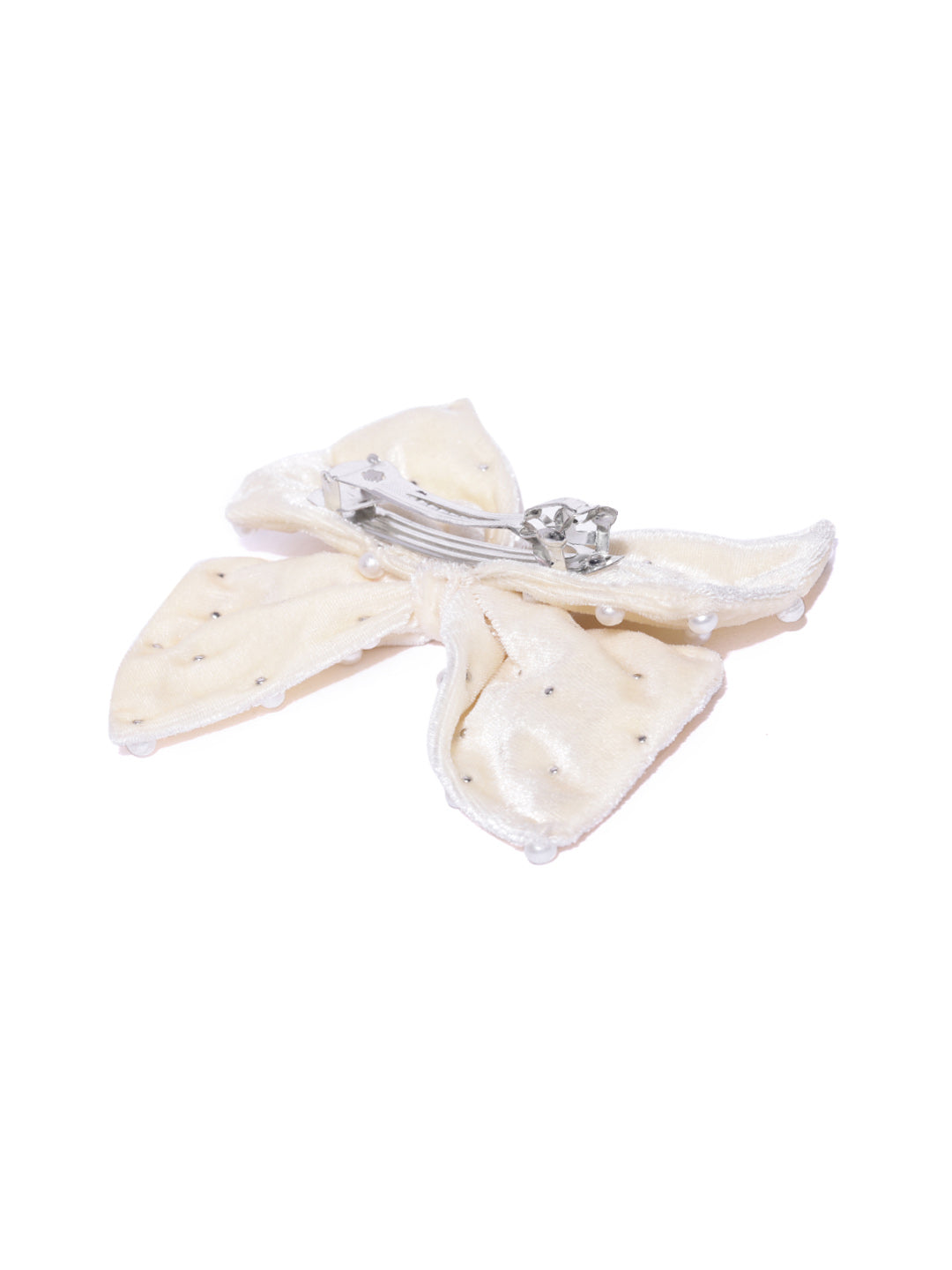 Blueberry cream velvet DE LA bow knot pearl embellished hairclip