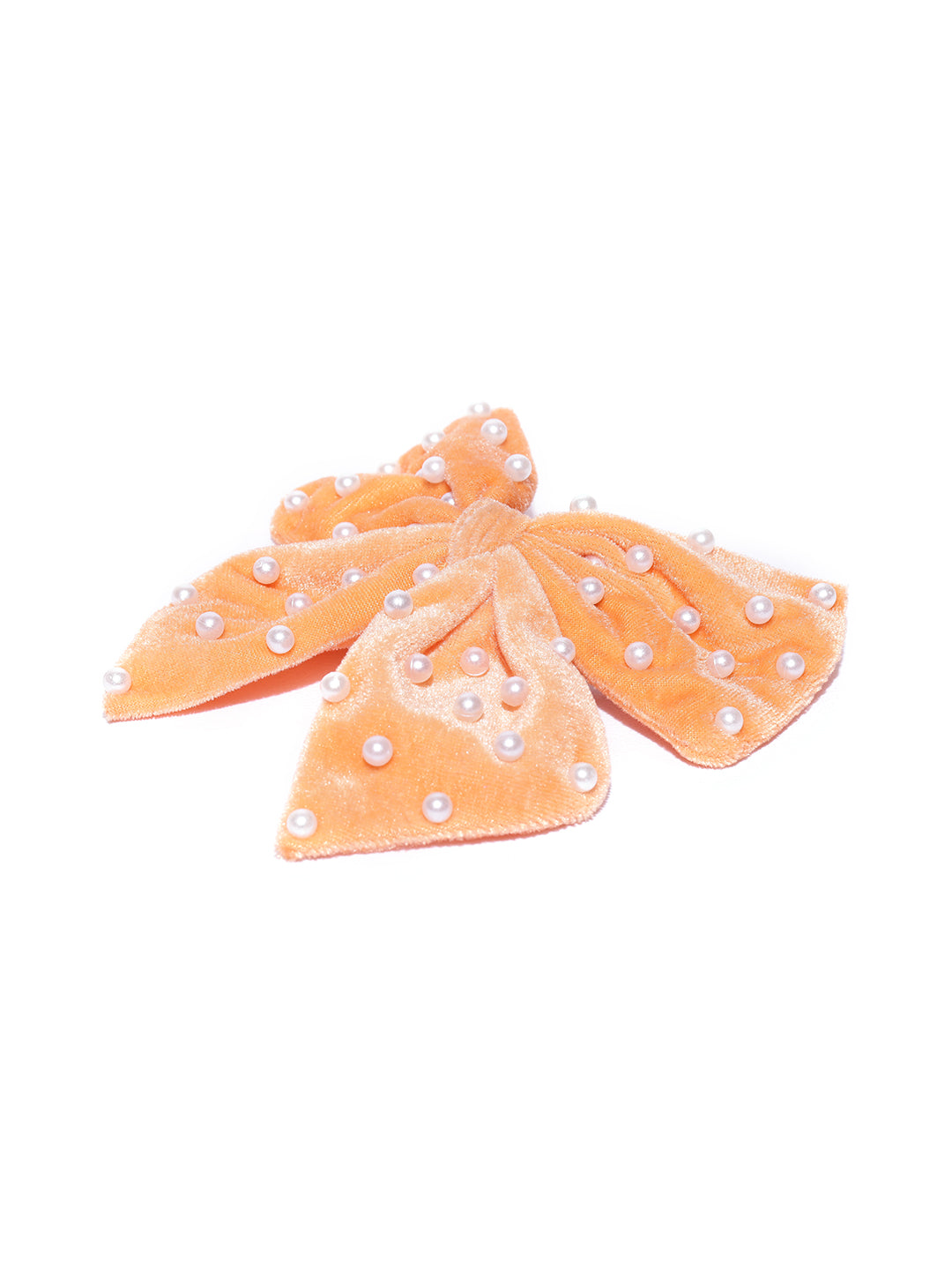 Blueberry orange velvet DE LA bow knot pearl embellished hairclip