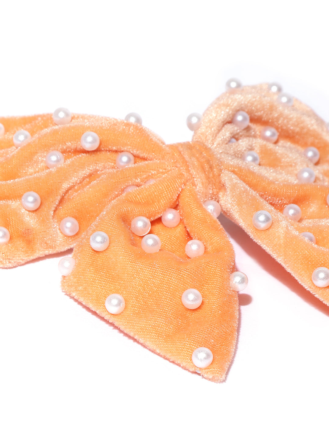 Blueberry orange velvet DE LA bow knot pearl embellished hairclip