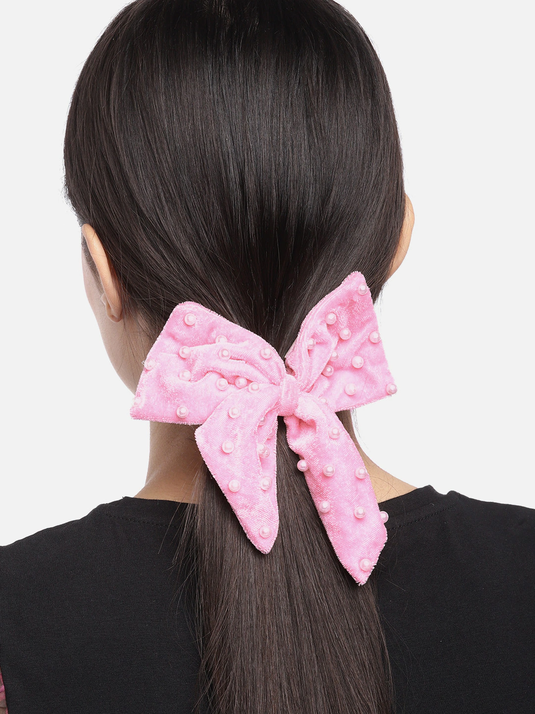Blueberry pink velvet DE LA bow knot pearl embellished hairclip