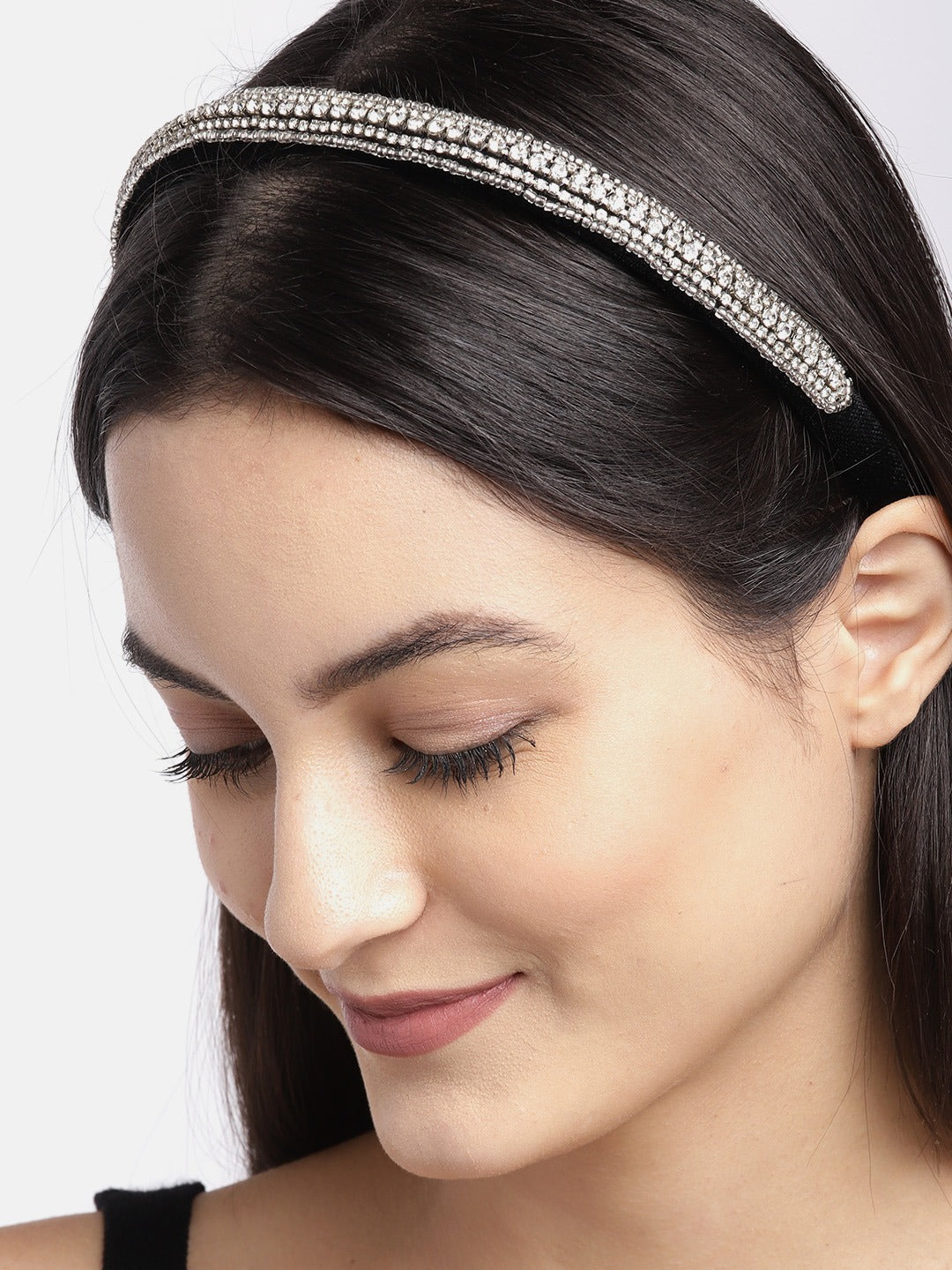 Blueberry silver crystal hand embellished black hairband