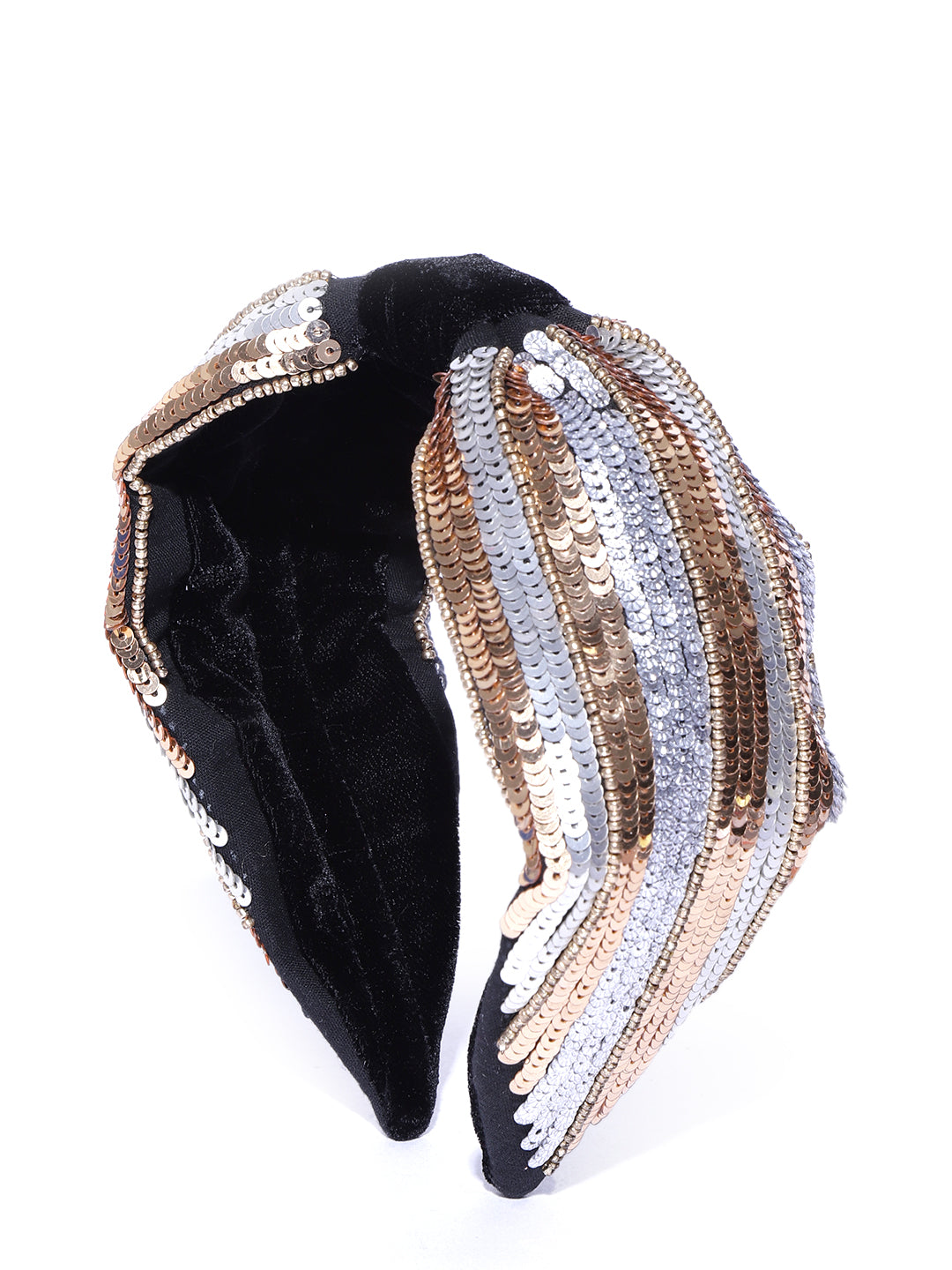Blueberry golden and silver sequins embellished velvet knot hairband