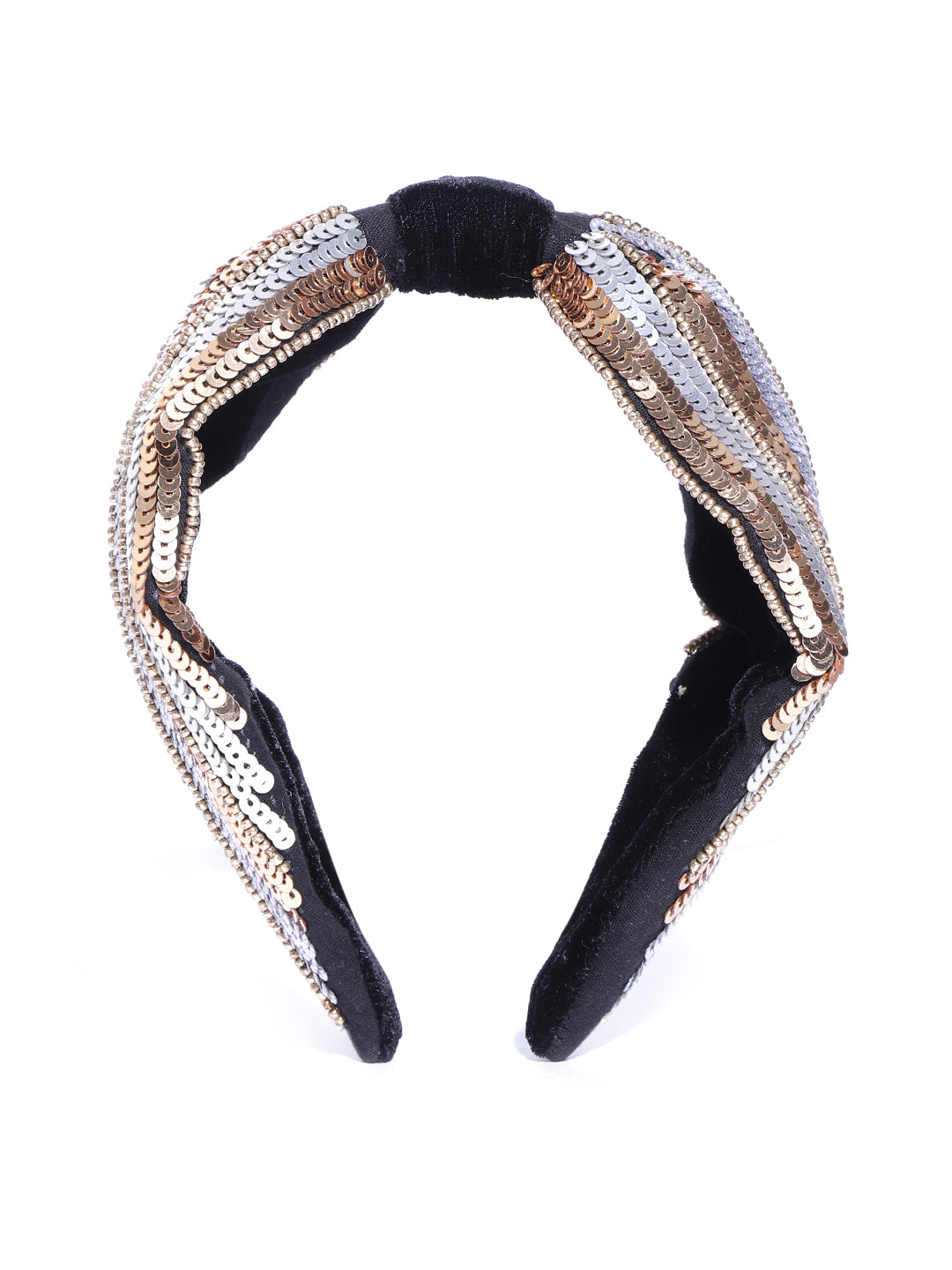 Blueberry golden and silver sequins embellished velvet knot hairband