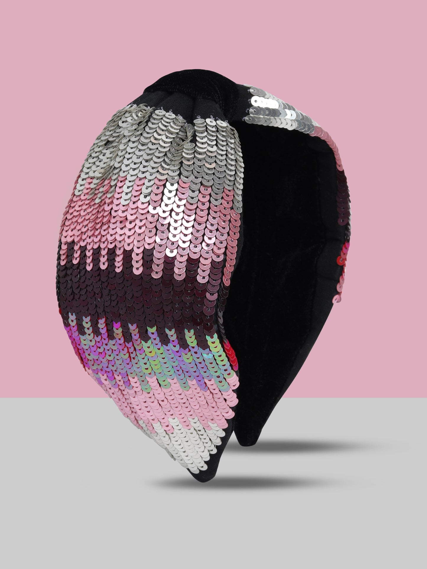Blueberry multi colour sequins embellished velvet knot hairband