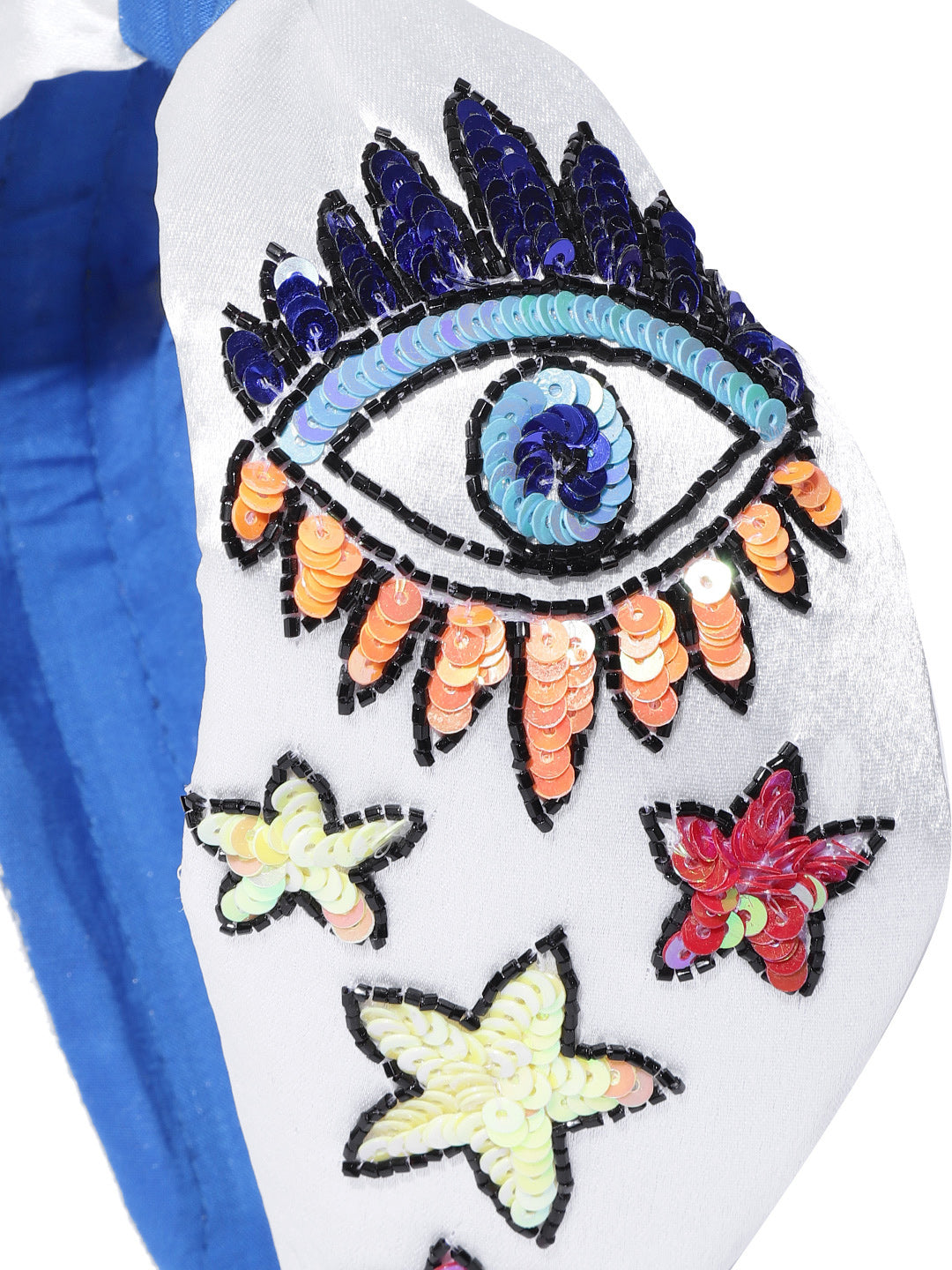 Blueberry multi sequins and beads embellished evil eye detailing satin knot hairband
