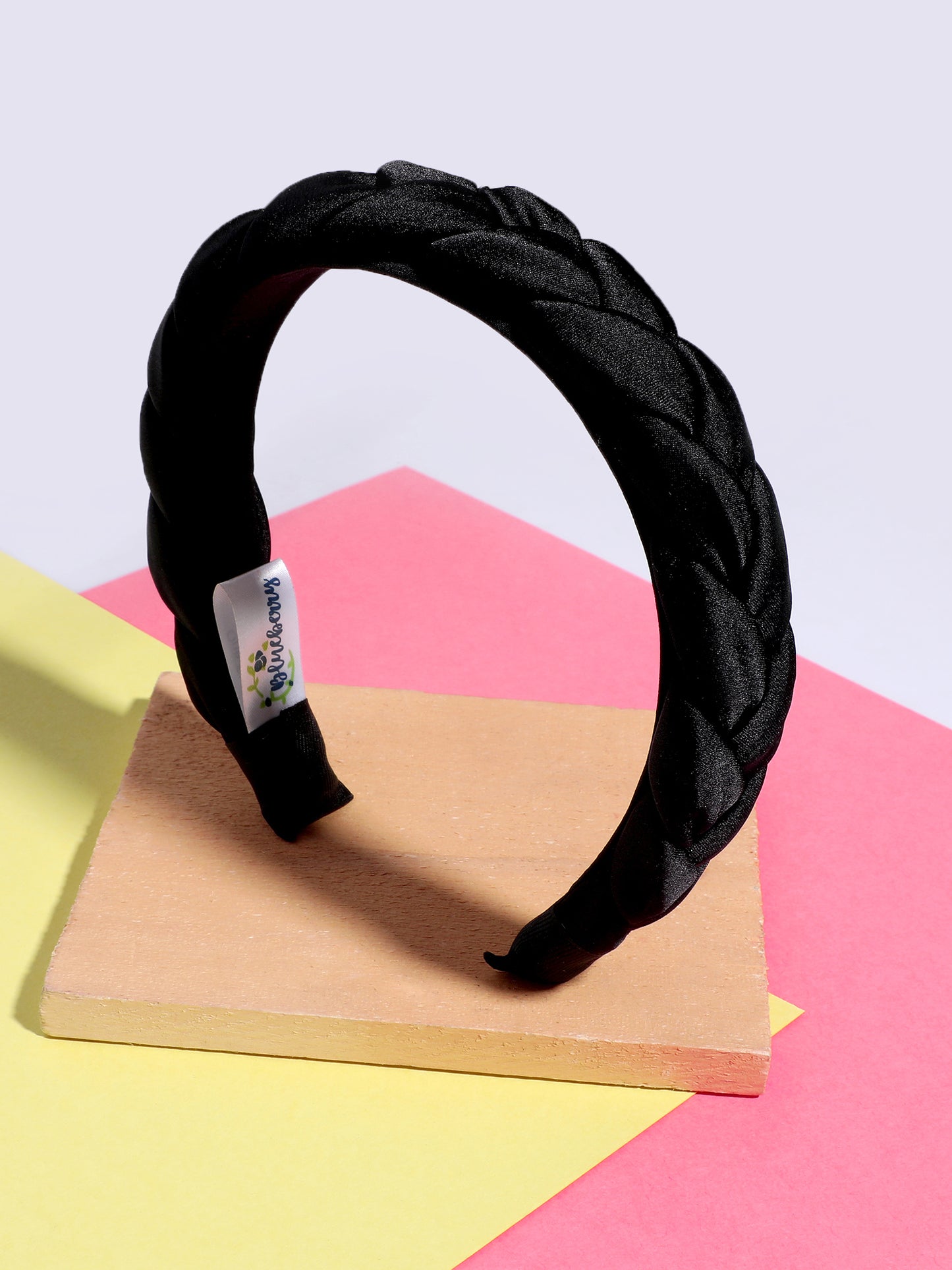 Blueberry black cross knot detailing's satin hair band