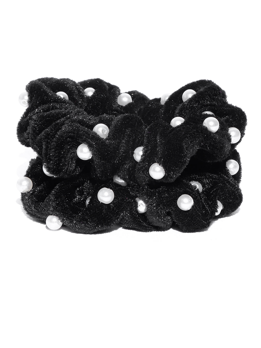 Blueberry set of 2 black velvet pearl detailing scrunchies