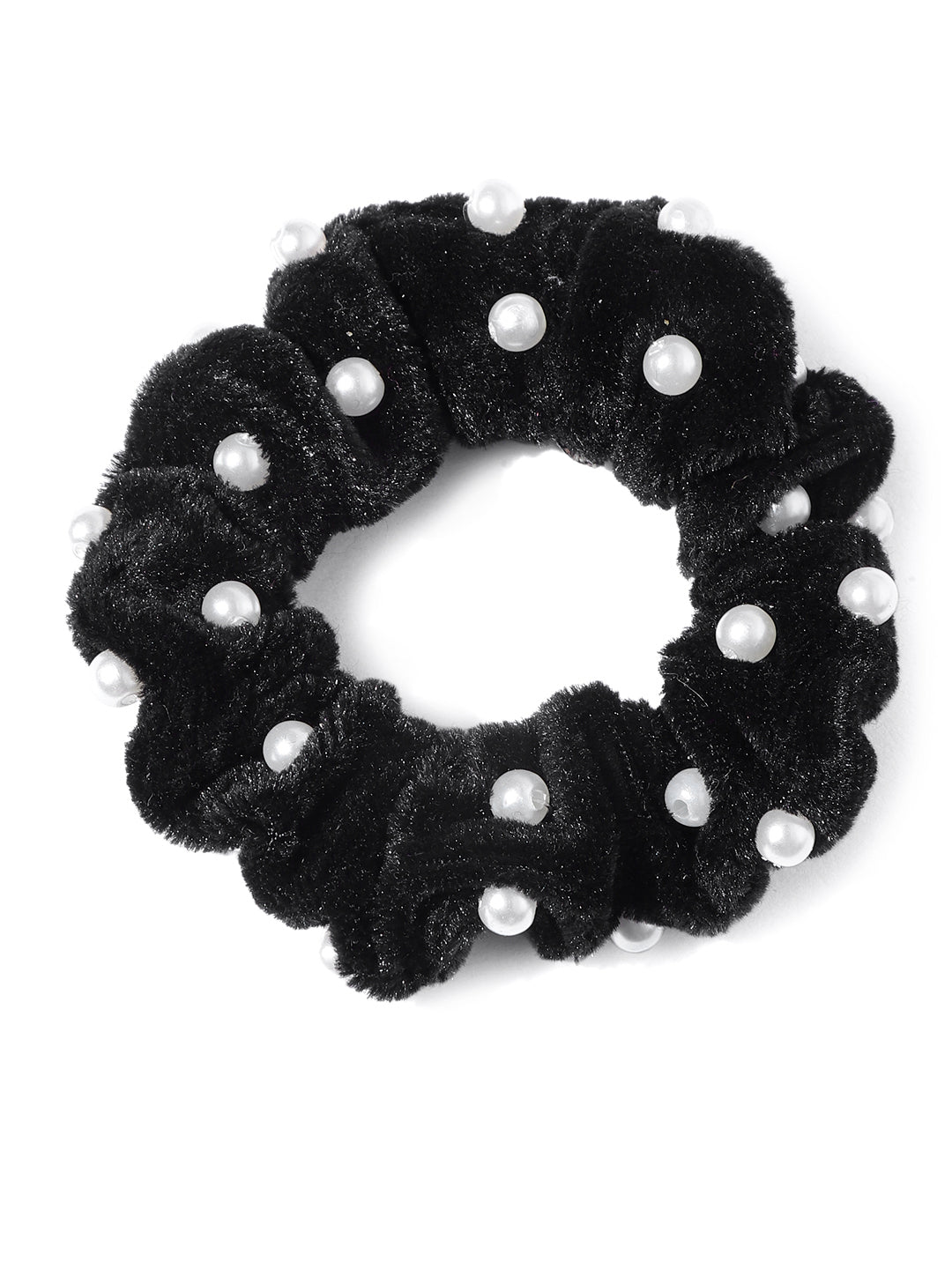 Blueberry set of 2 black velvet pearl detailing scrunchies