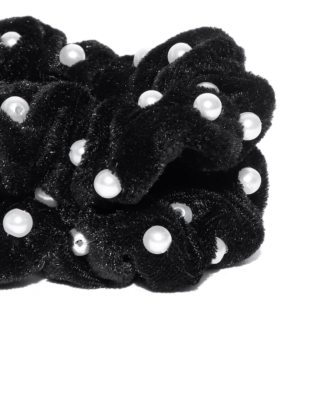 Blueberry set of 2 black velvet pearl detailing scrunchies