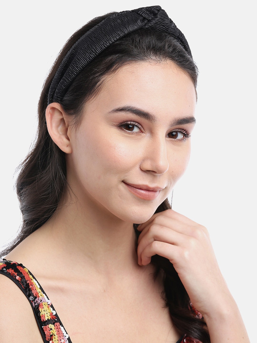 Blueberry black pleated knot hair band