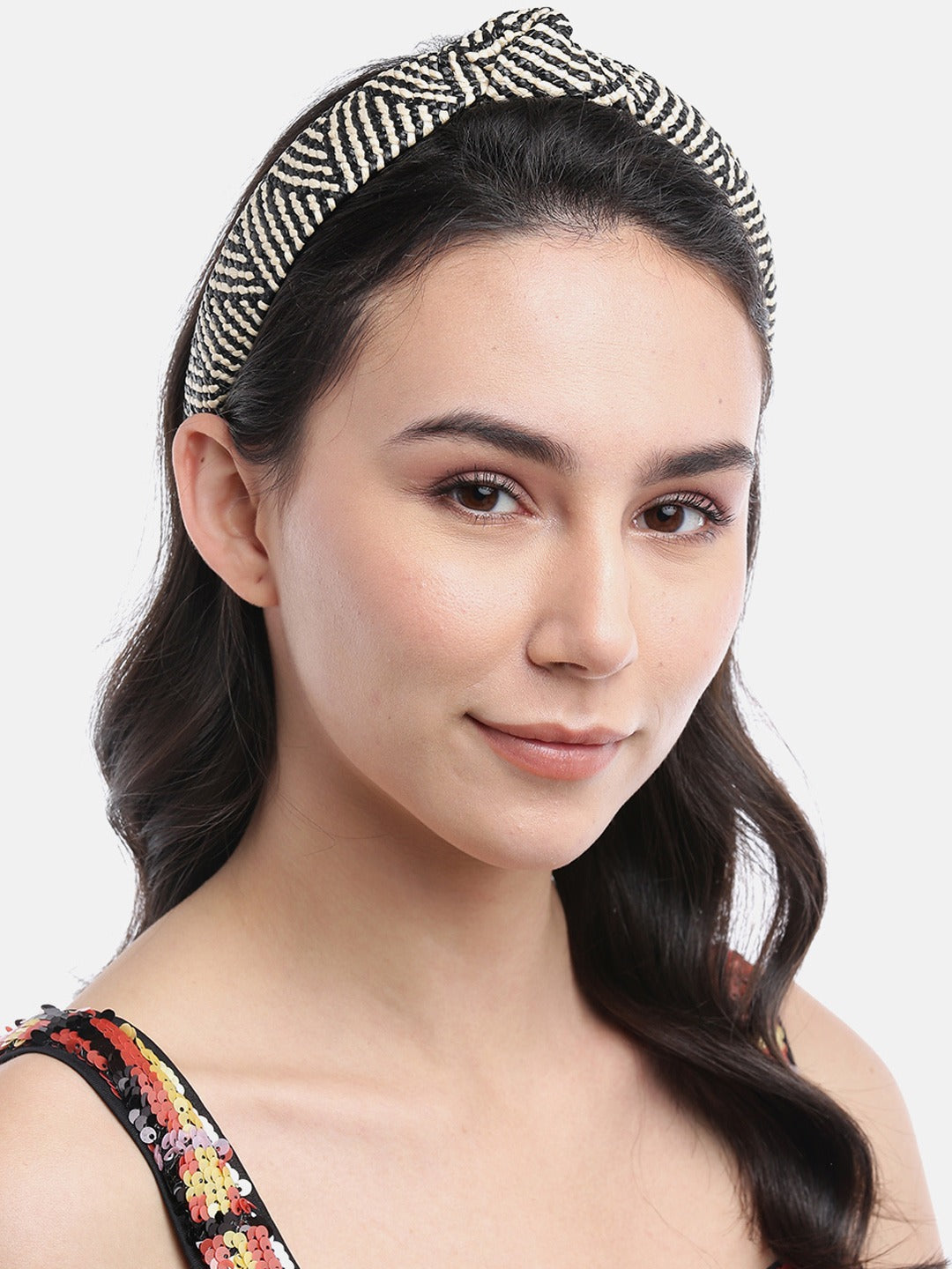 Blueberry cream and black jute knot hair band