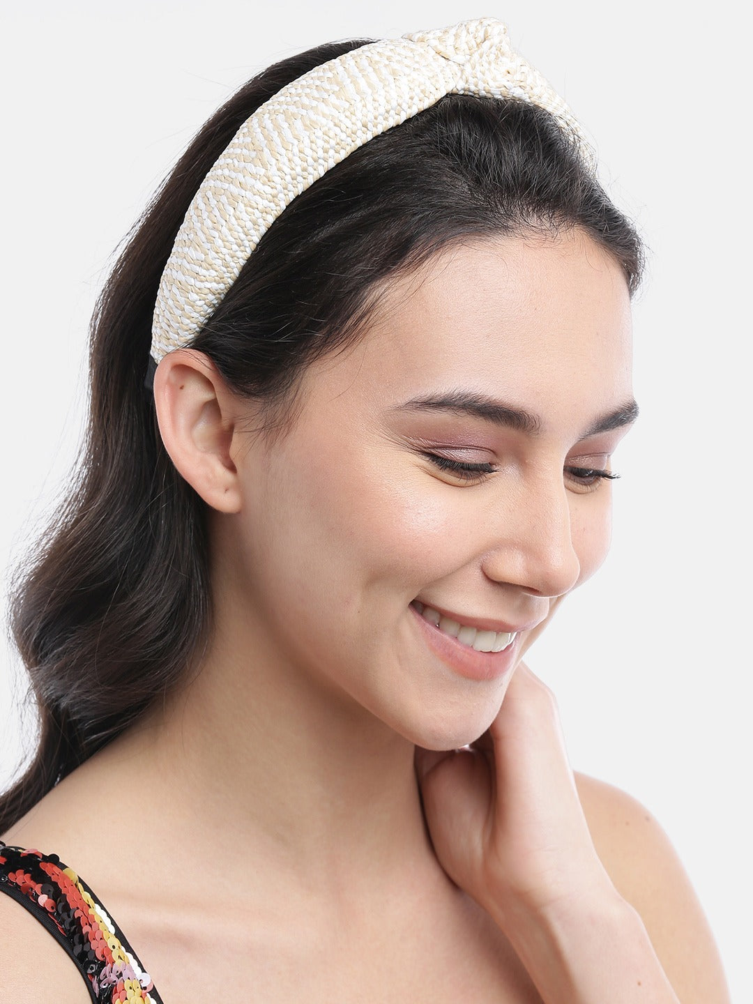 Blueberry cream and white jute knot hair band