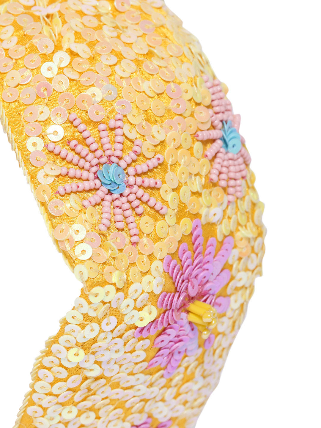 Blueberry yellow and pink sequin embellished satin knot hair band