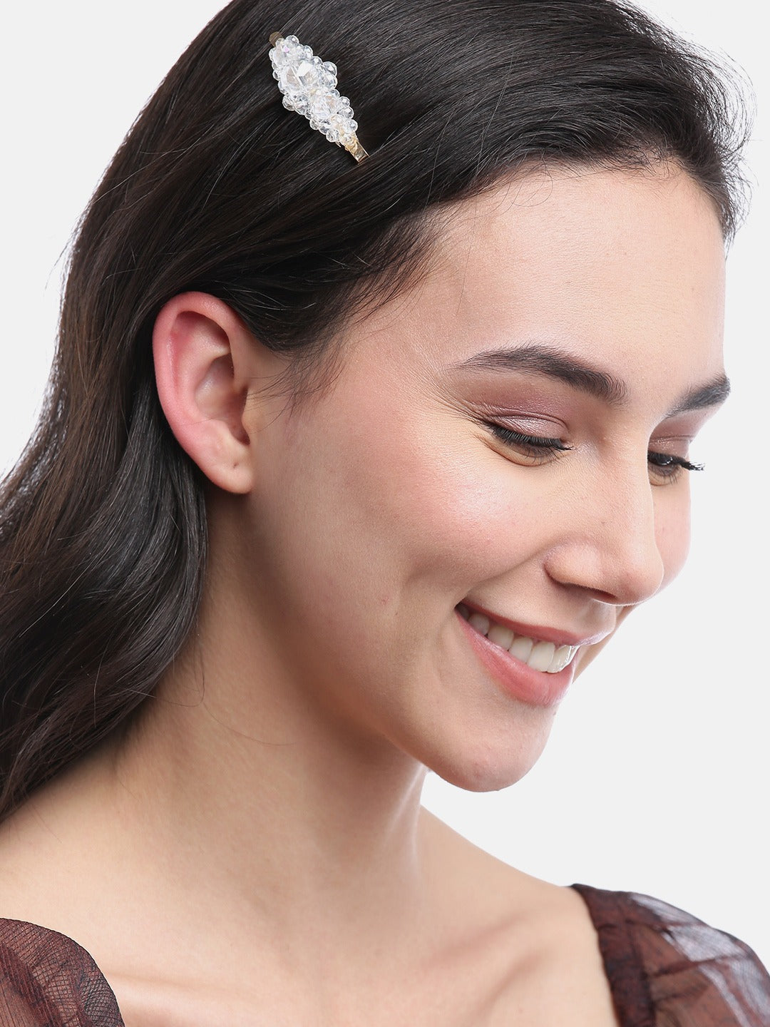 Blueberry set of 2 white crystal beads detailing hair pins