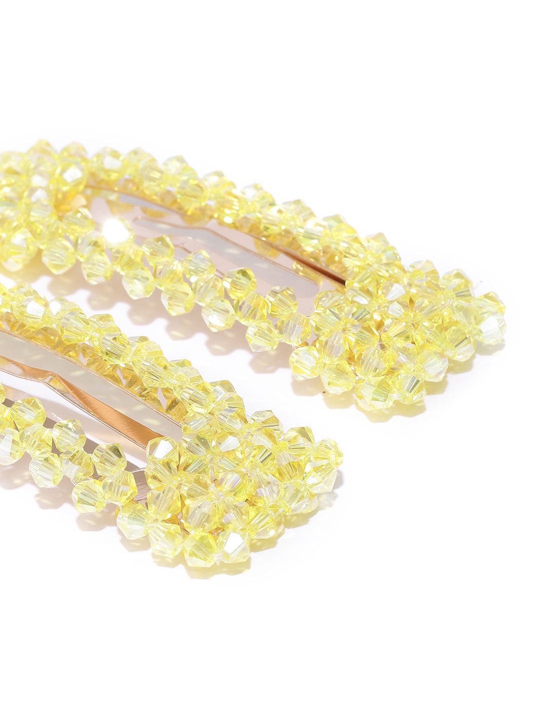 Blueberry set of 2 yellow crystal beads detailing hair pins