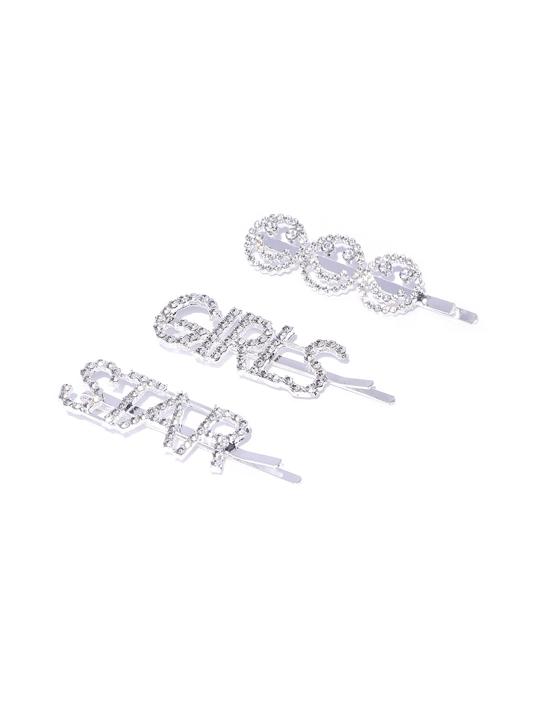Blueberry set of 3 crystal diamond silver bobby pins
