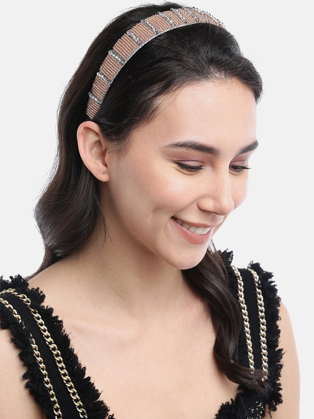 Blueberry golden and grey precious beads detailed hair band