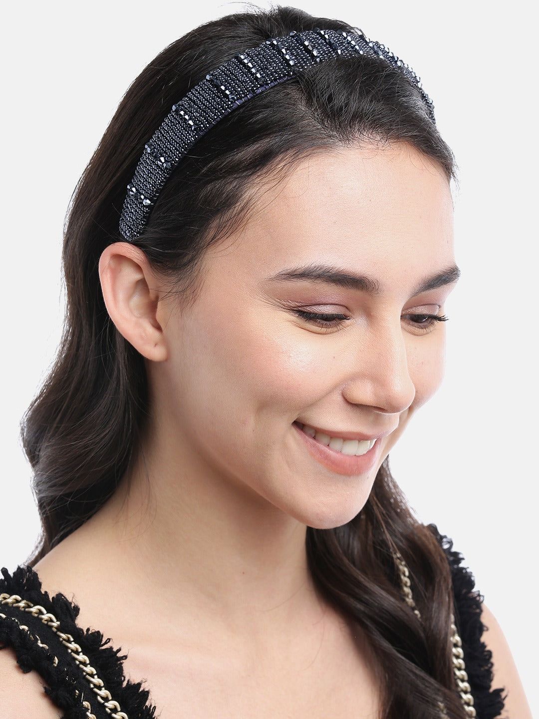 Blueberry blue precious beads detailed hair band