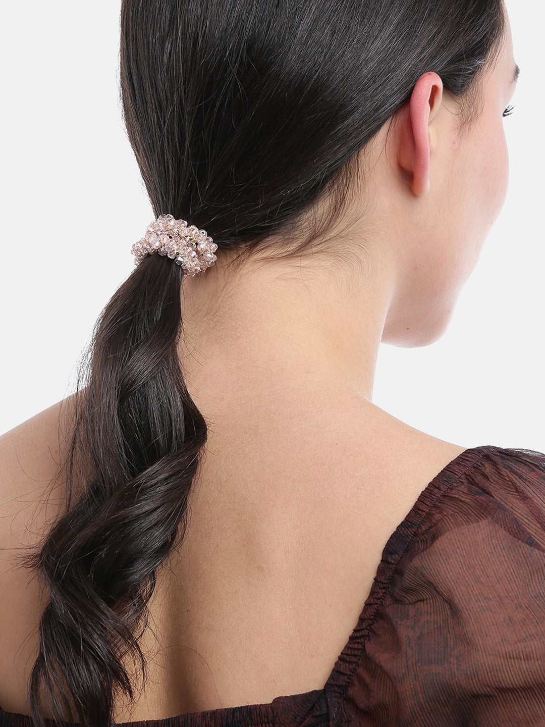 Blueberry set of 2 peach and white beaded scrunchies