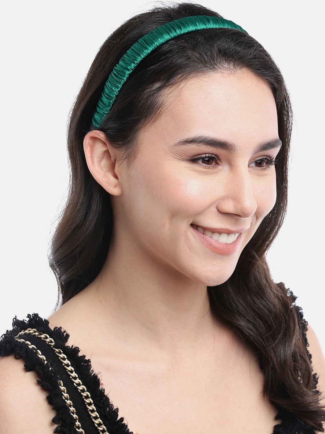 Blueberry dark green pleated hair band