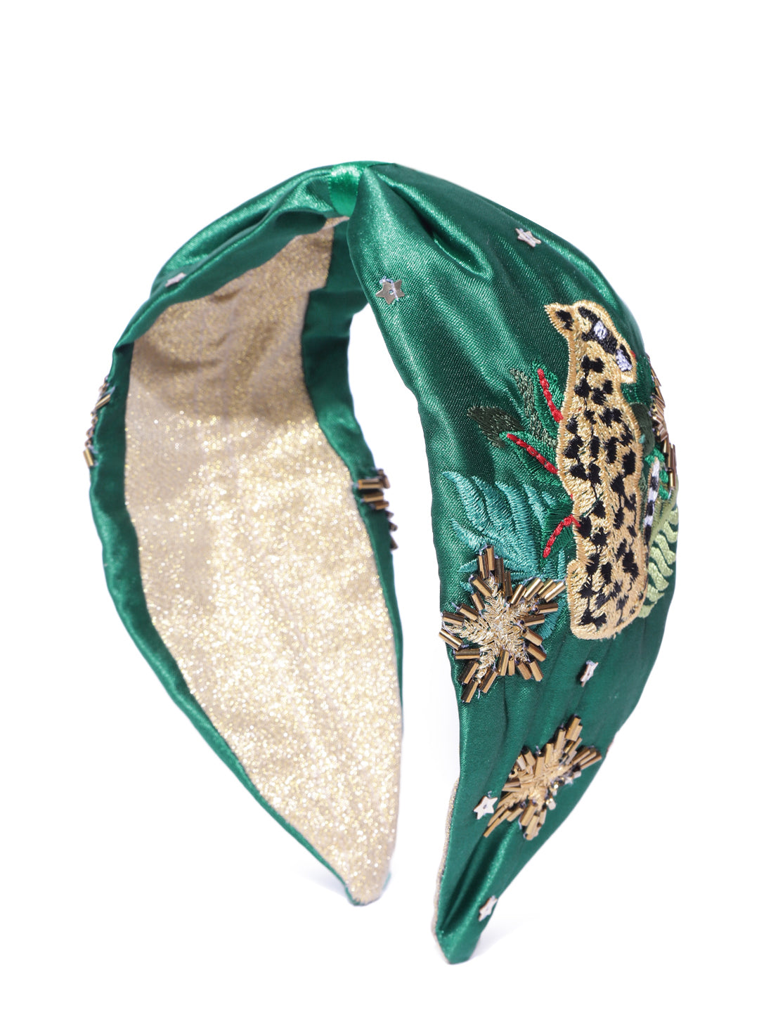 Blueberry green floral embroidery knot satin hair band