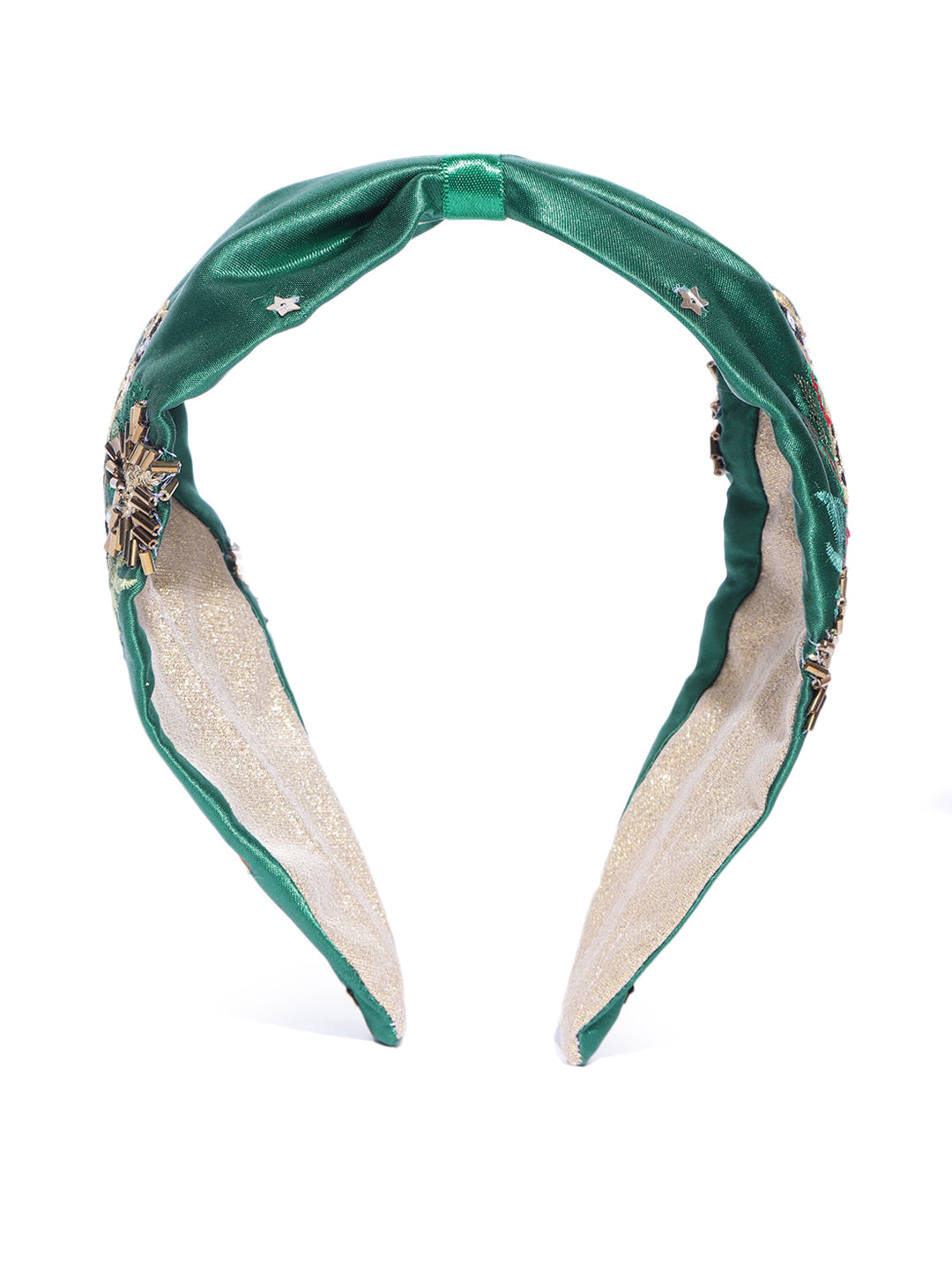 Blueberry green floral embroidery knot satin hair band