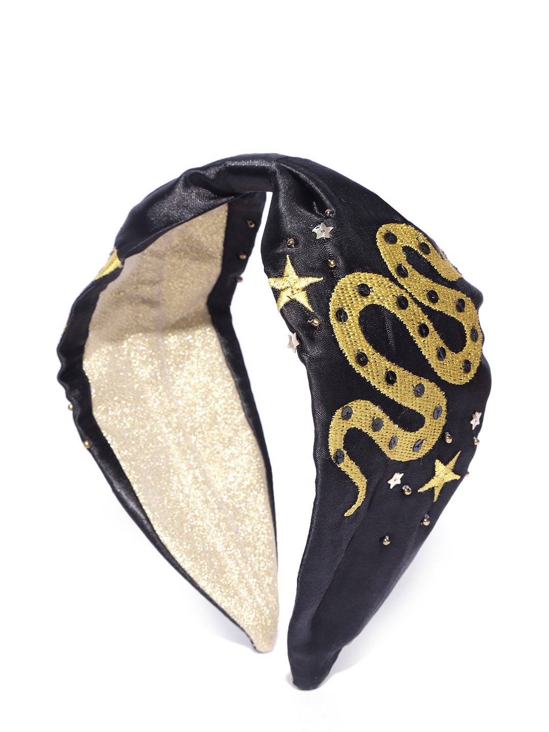 Blueberry black snake embroidery satin knot hair band