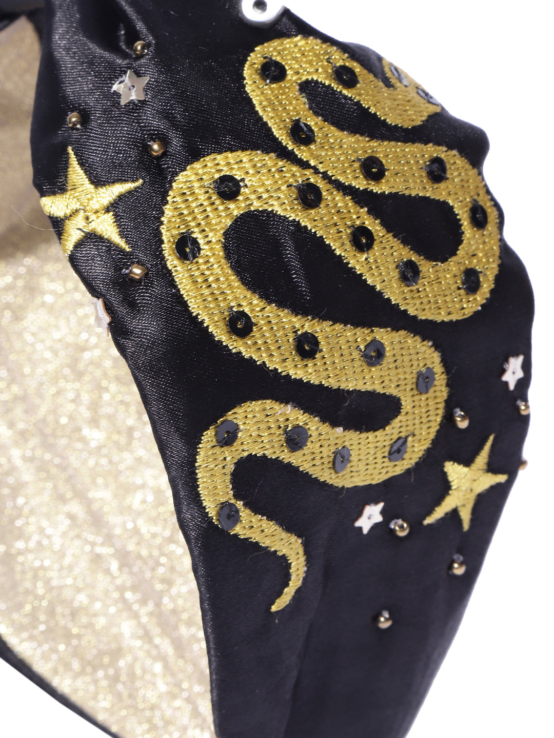 Blueberry black snake embroidery satin knot hair band