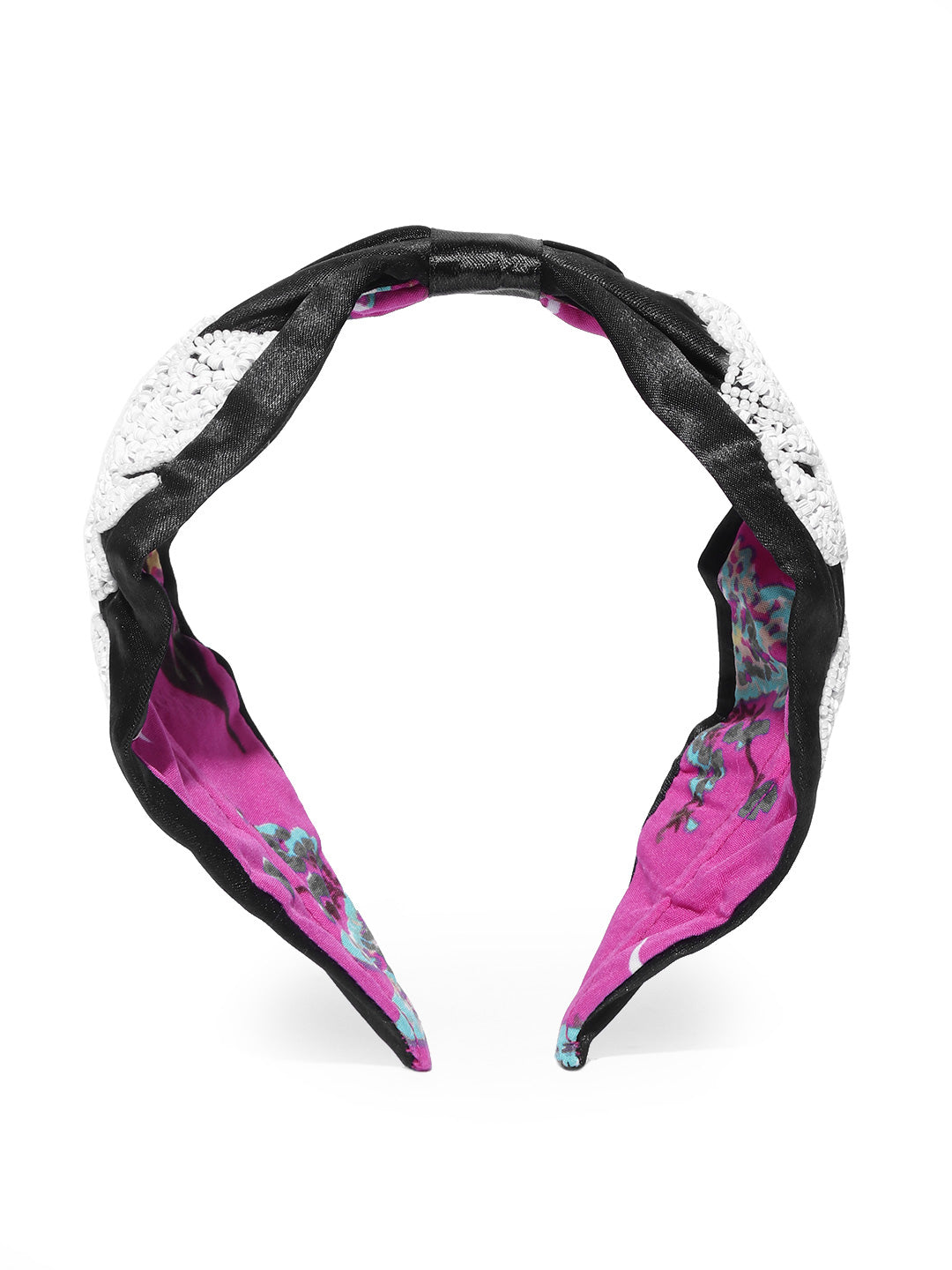 Blueberry white squins and beads embellished black satin knot hair band