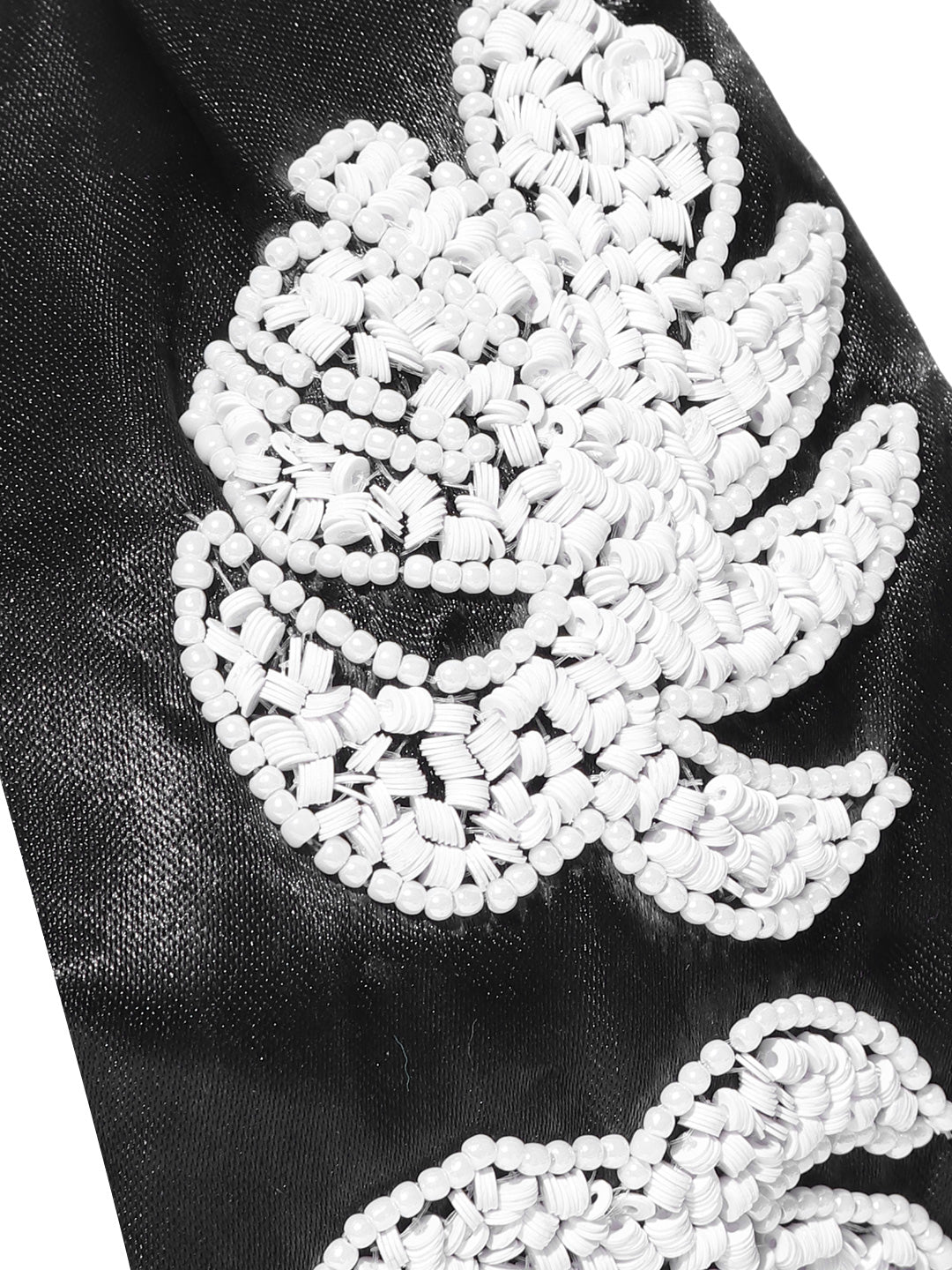 Blueberry white squins and beads embellished black satin knot hair band
