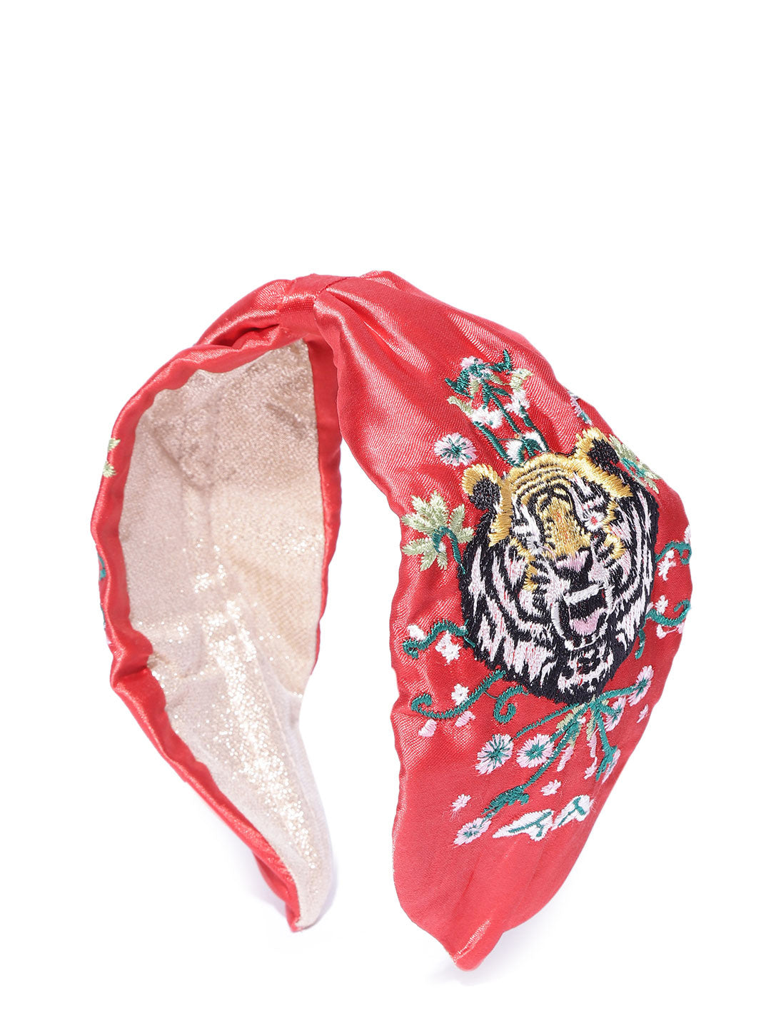 Blueberry tiger embroidery red satin knot hair band