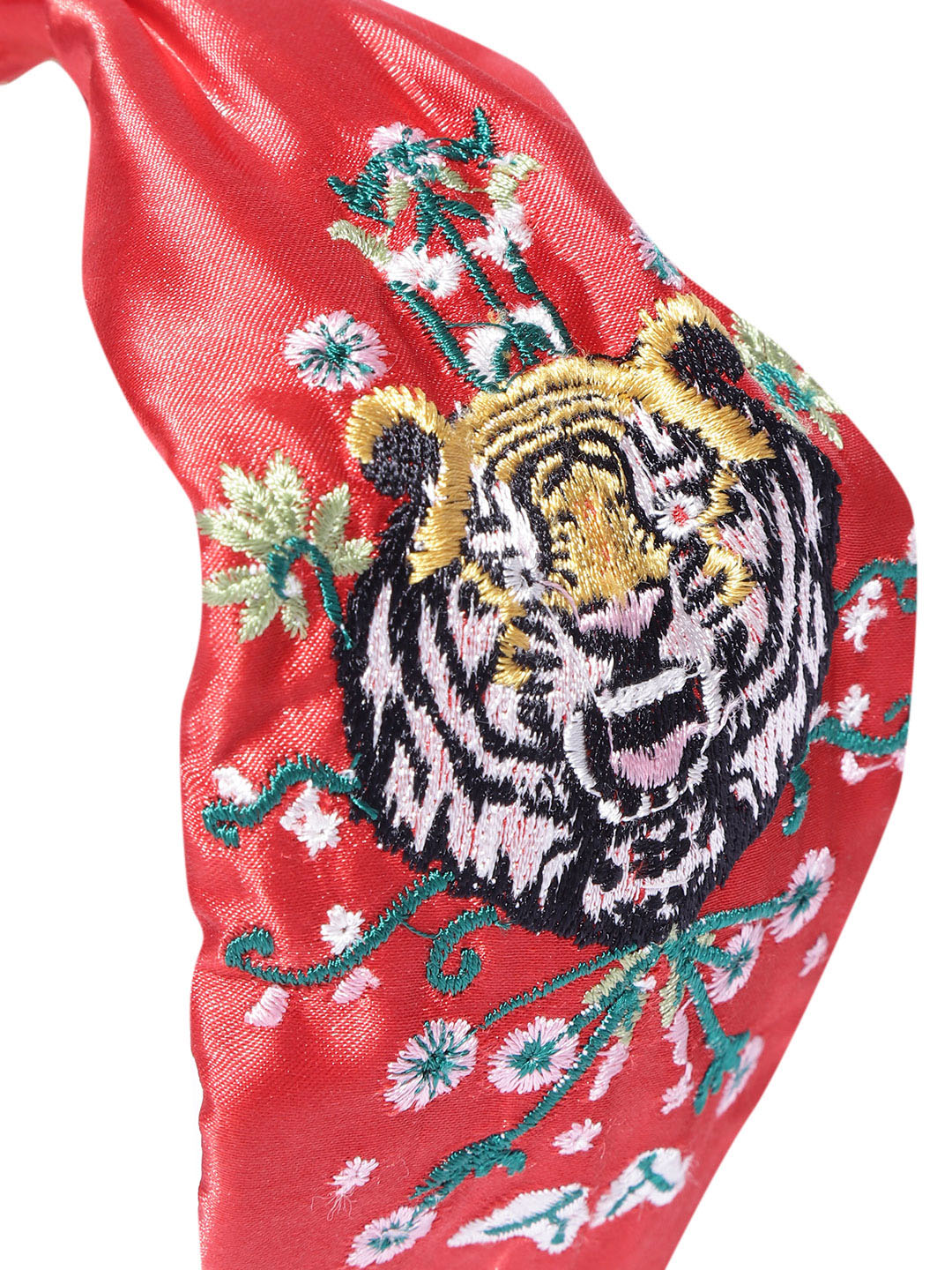 Blueberry tiger embroidery red satin knot hair band