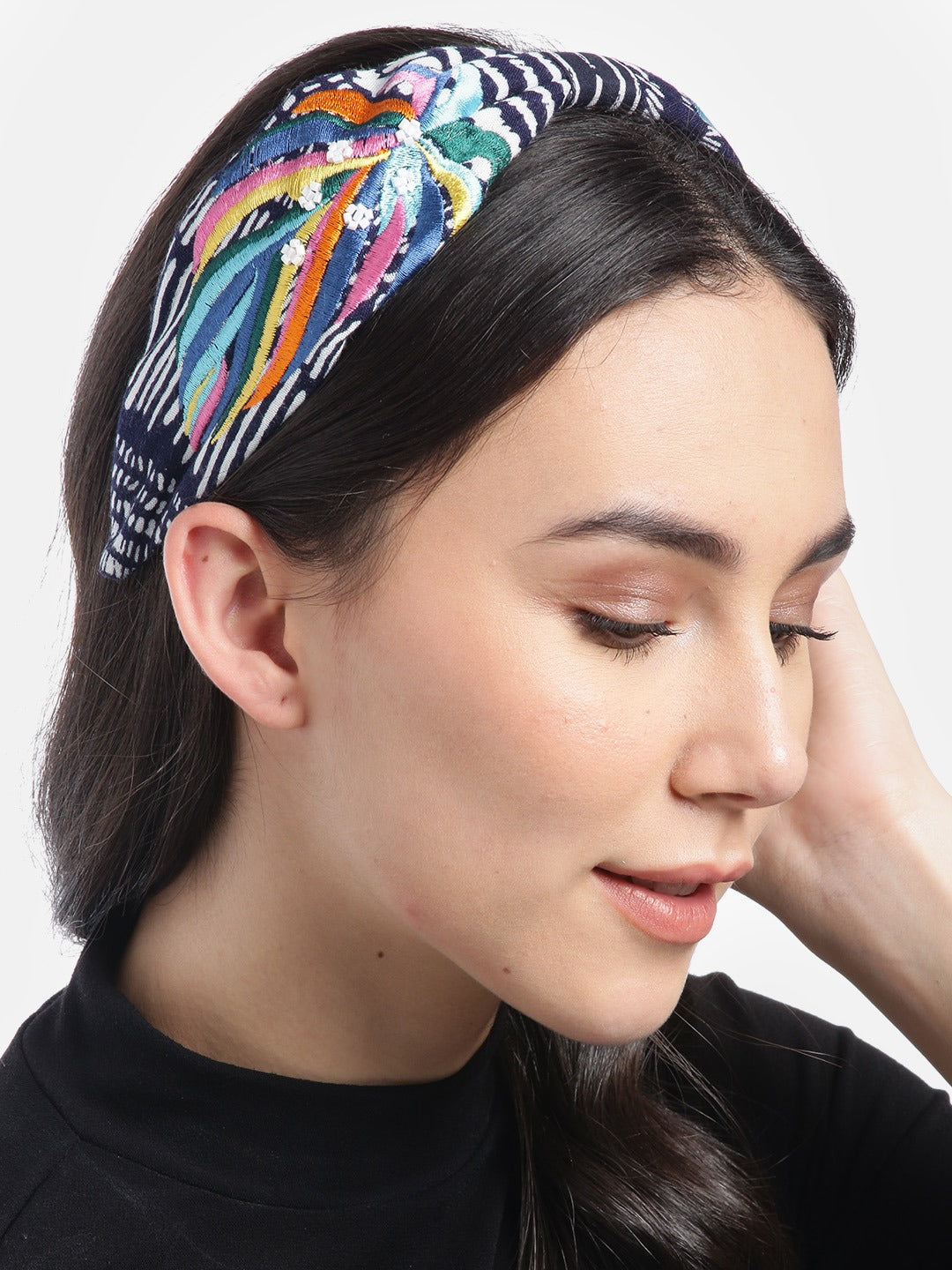 Blueberry multi colour embroidery knot hair band