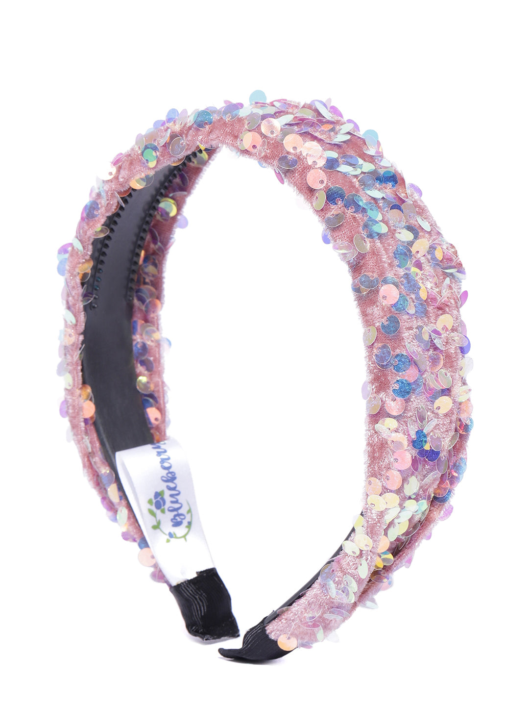Blueberry multi sequin embellished pink velvet hair band