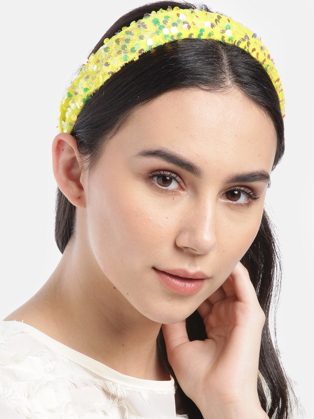 Blueberry yellow sequin embellished velvet hair band