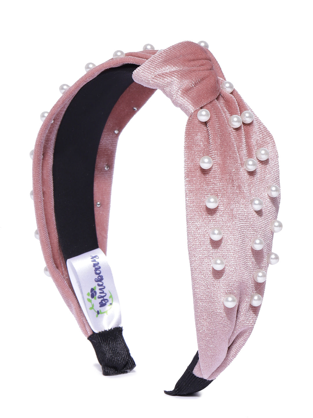Blueberry princess pearl embellished pink velvet knot hair band