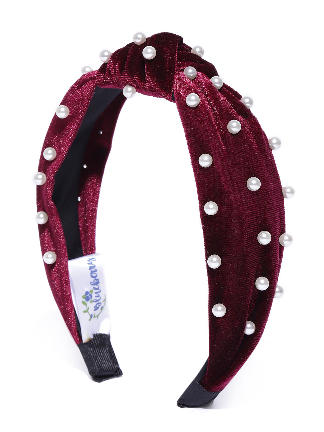 Blueberry princess pearl embellished maroon velvet knot hair band