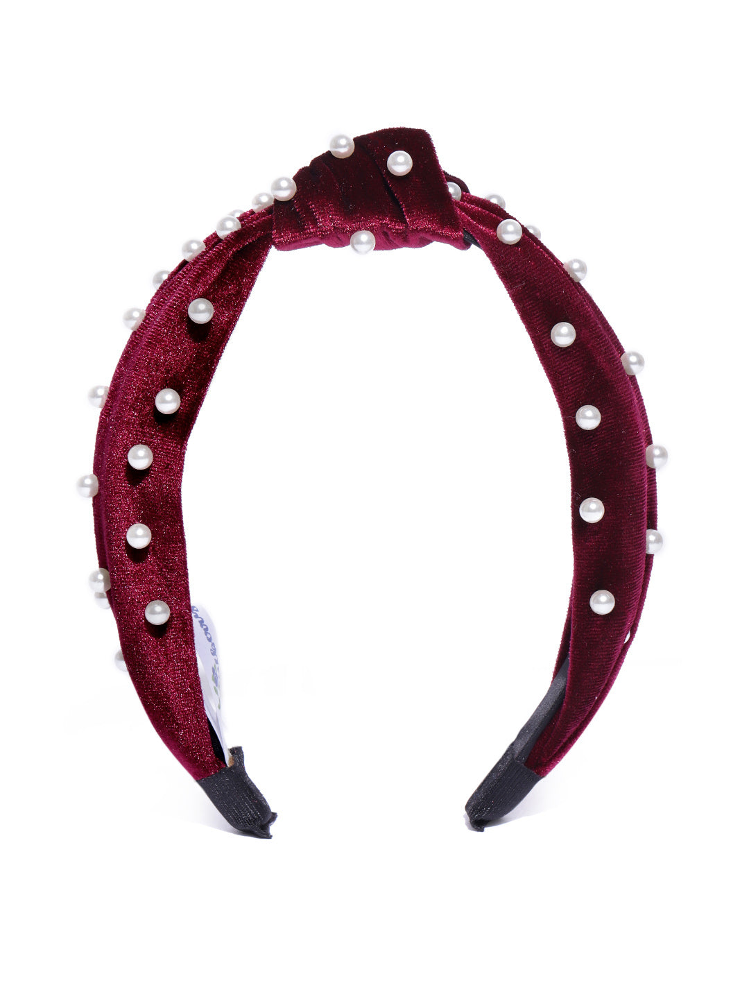 Blueberry princess pearl embellished maroon velvet knot hair band