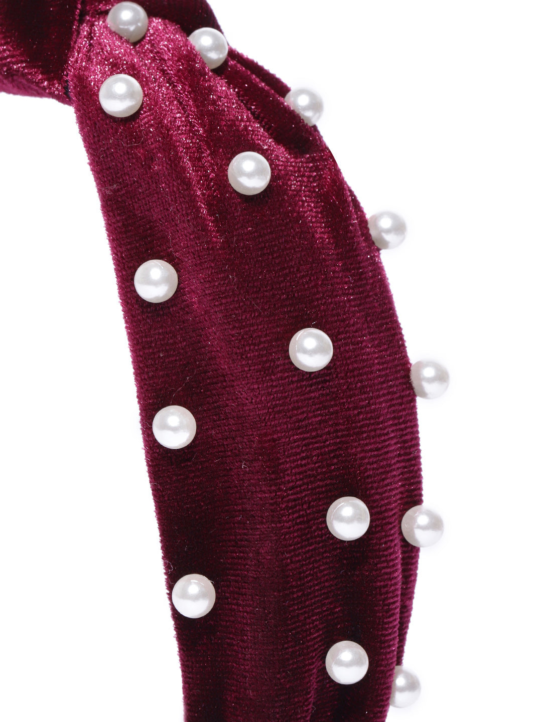 Blueberry princess pearl embellished maroon velvet knot hair band