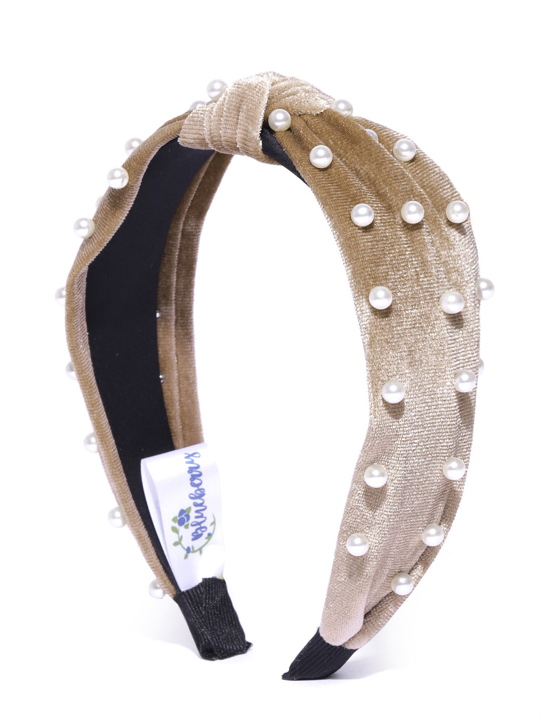 Blueberry princess pearl embellished brown velvet knot hair band