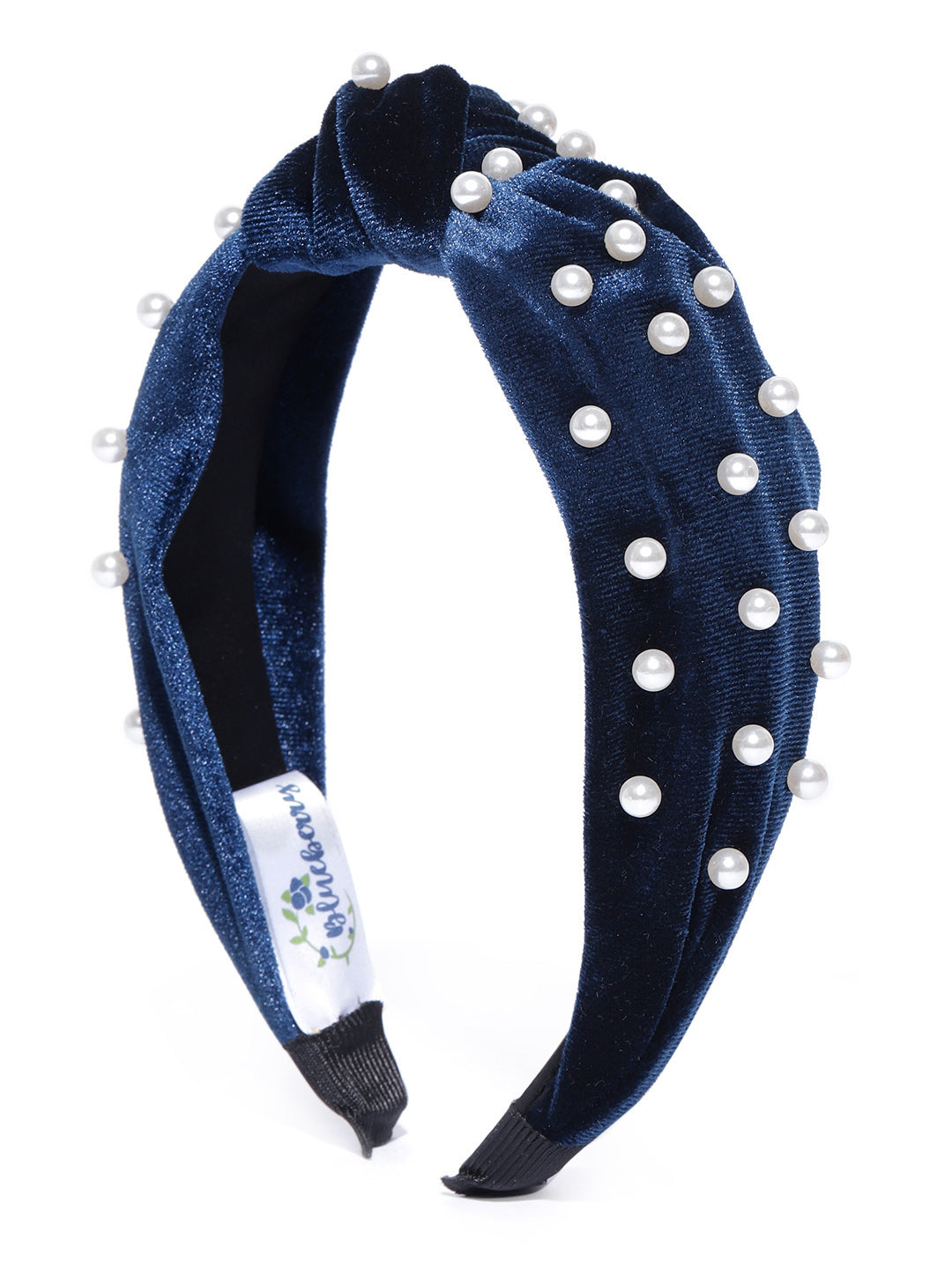 Blueberry princess pearl embellished navy blue velvet knot hair band