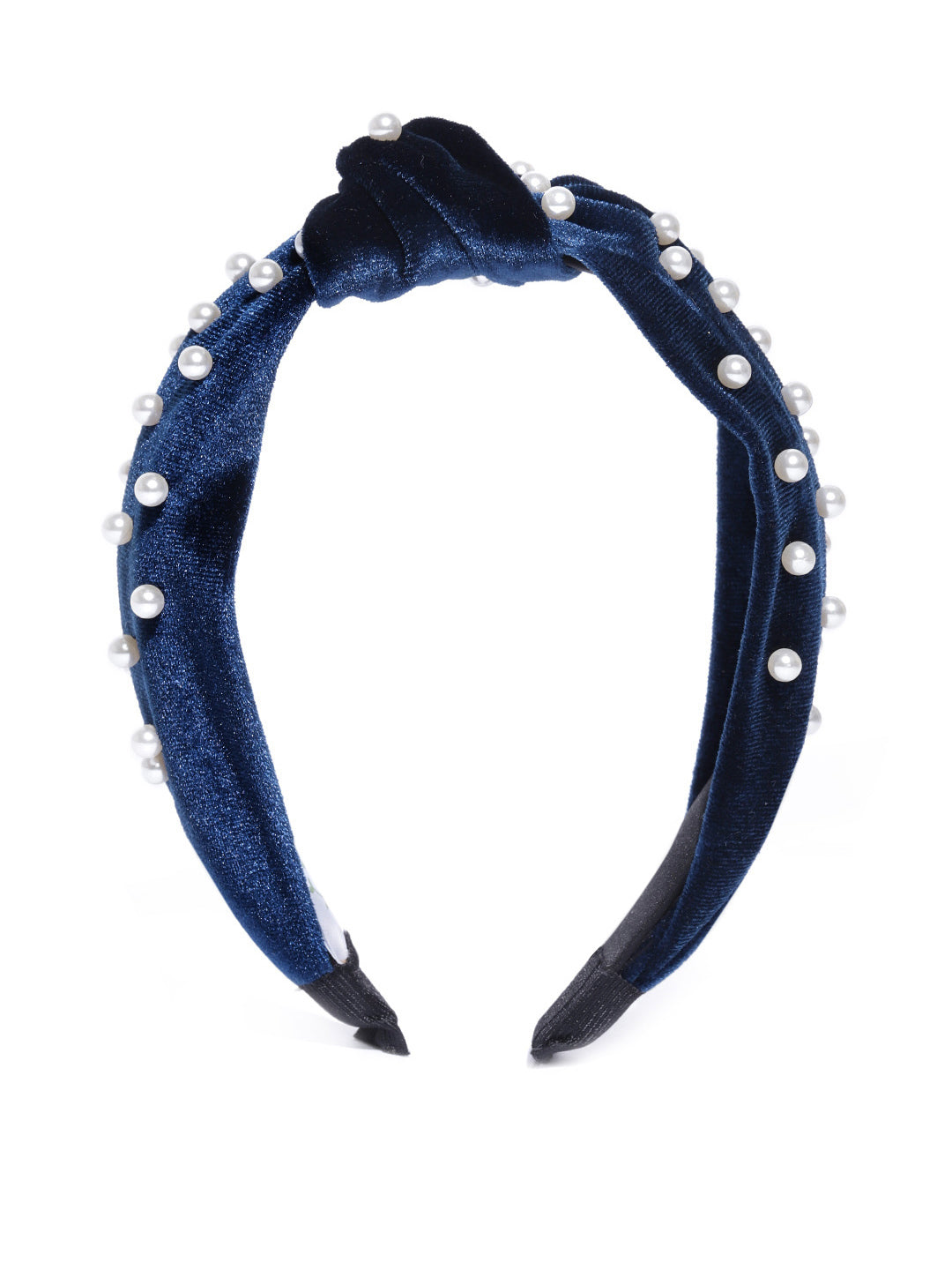Blueberry princess pearl embellished navy blue velvet knot hair band